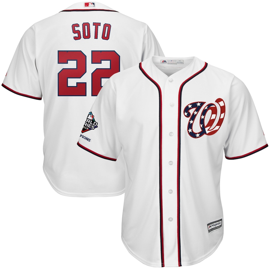 Juan Soto Washington Nationals Majestic 2019 World Series Champions Alternate Cool Base Bar Patch Player Baseball Jersey - White