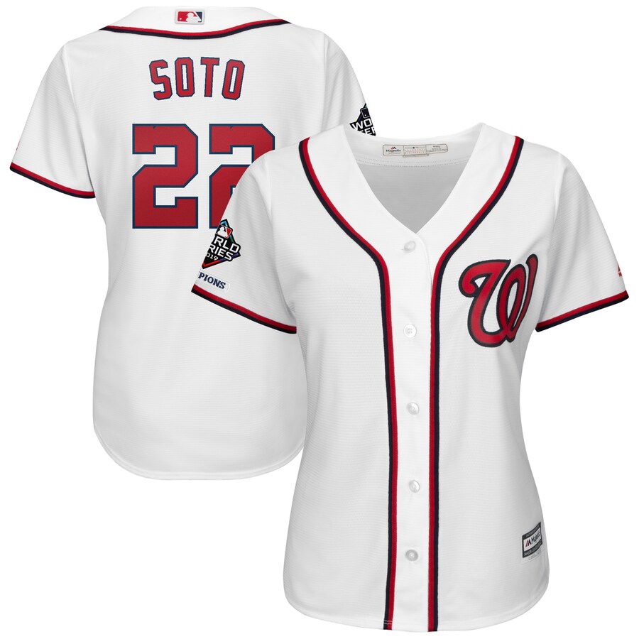 Juan Soto Washington Nationals Majestic Women's 2019 World Series Champions Home Official Cool Base Bar Patch Player Baseball Jersey - White