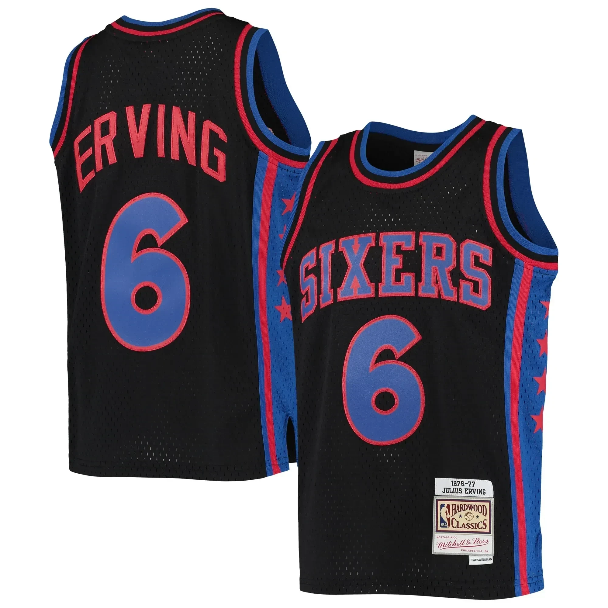 Julius Erving Philadelphia 76ers Mitchell & Ness 1976-77 Hardwood Classics Reload Basketball Jersey – Black - JS127 
