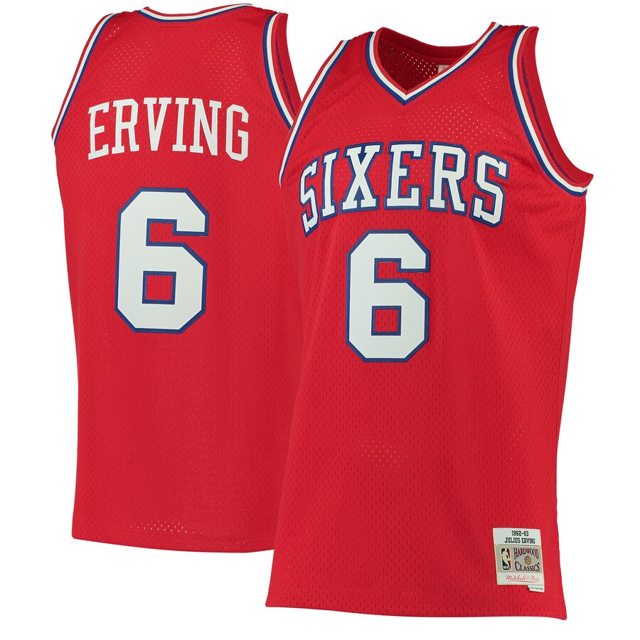 Julius Erving Philadelphia 76ers Mitchell & Ness 1982-83 Hardwood Classics Swingman Basketball Jersey – Red
