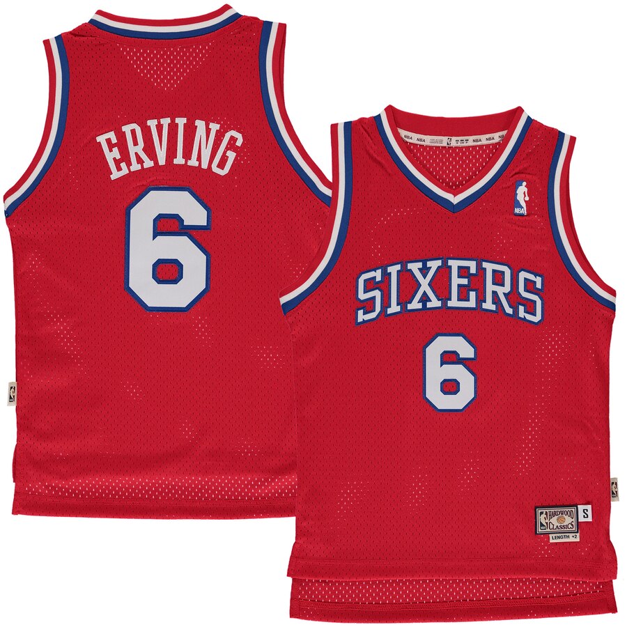 Julius Erving Philadelphia 76ers Mitchell & Ness Youth Hardwood Classics Swingman Basketball Jersey - Red