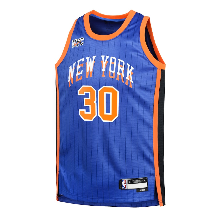 Alternative view of Julius Randle 30 New York Knicks 2023/24 City Edition Swingman YOUTH Basketball Jersey - Blue - JS496 