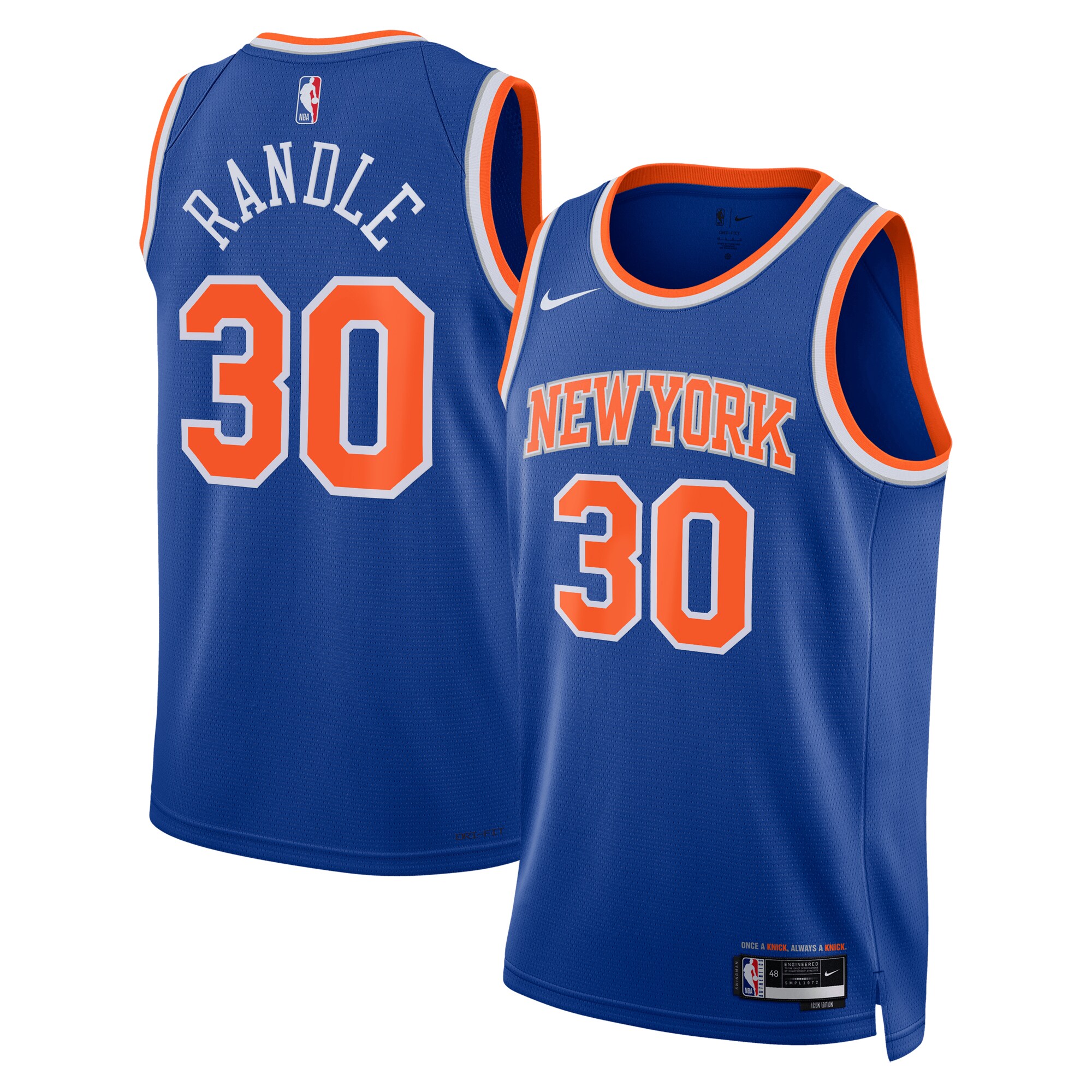 Alternative view of Julius Randle New York Knicks Unisex Swingman Basketball Jersey - Icon Edition - Blue