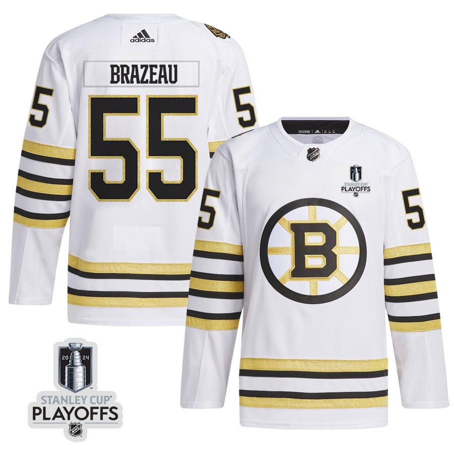 Justin Brazeau 55 Boston Bruins 2024 NHL Playoffs Patch Away Hockey Jersey - Men, White - JS795 