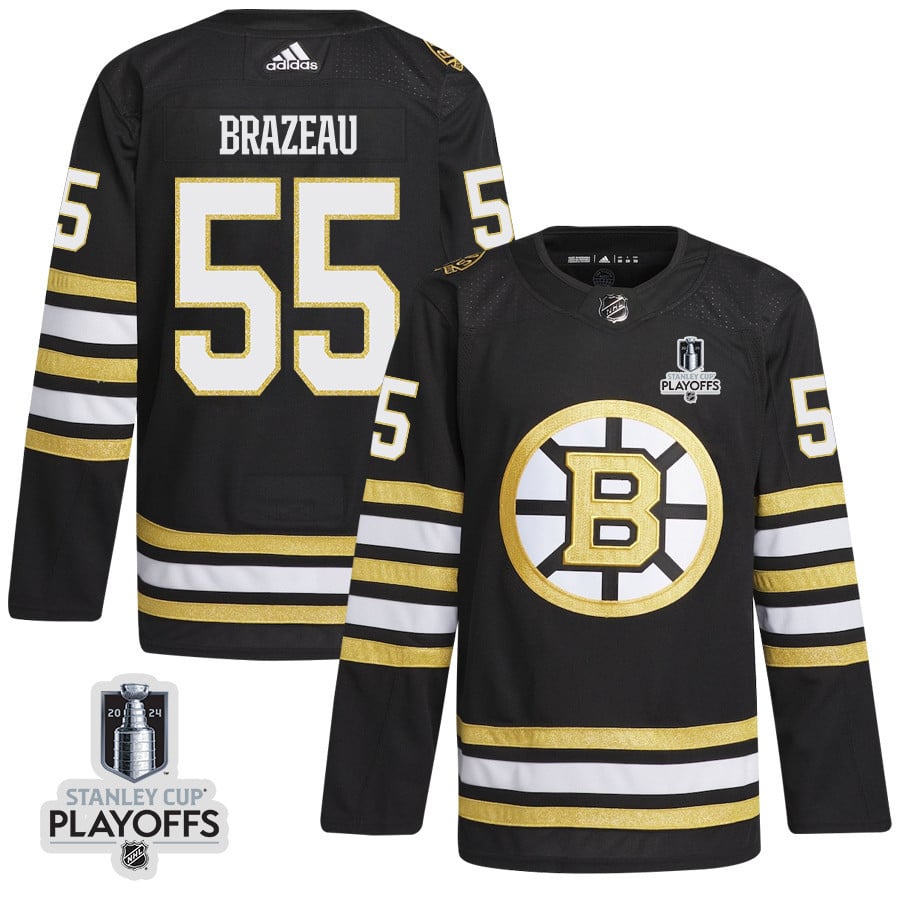 Justin Brazeau 55 Boston Bruins 2024 NHL Playoffs Patch Home Hockey Jersey - Men, Black - JS205 