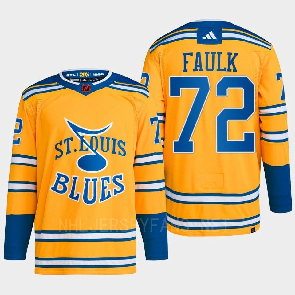 Justin Faulk 72 Reverse Retro 2.0 2022 St. Louis Blues Yellow Hockey Jersey Primegreen - JS826 