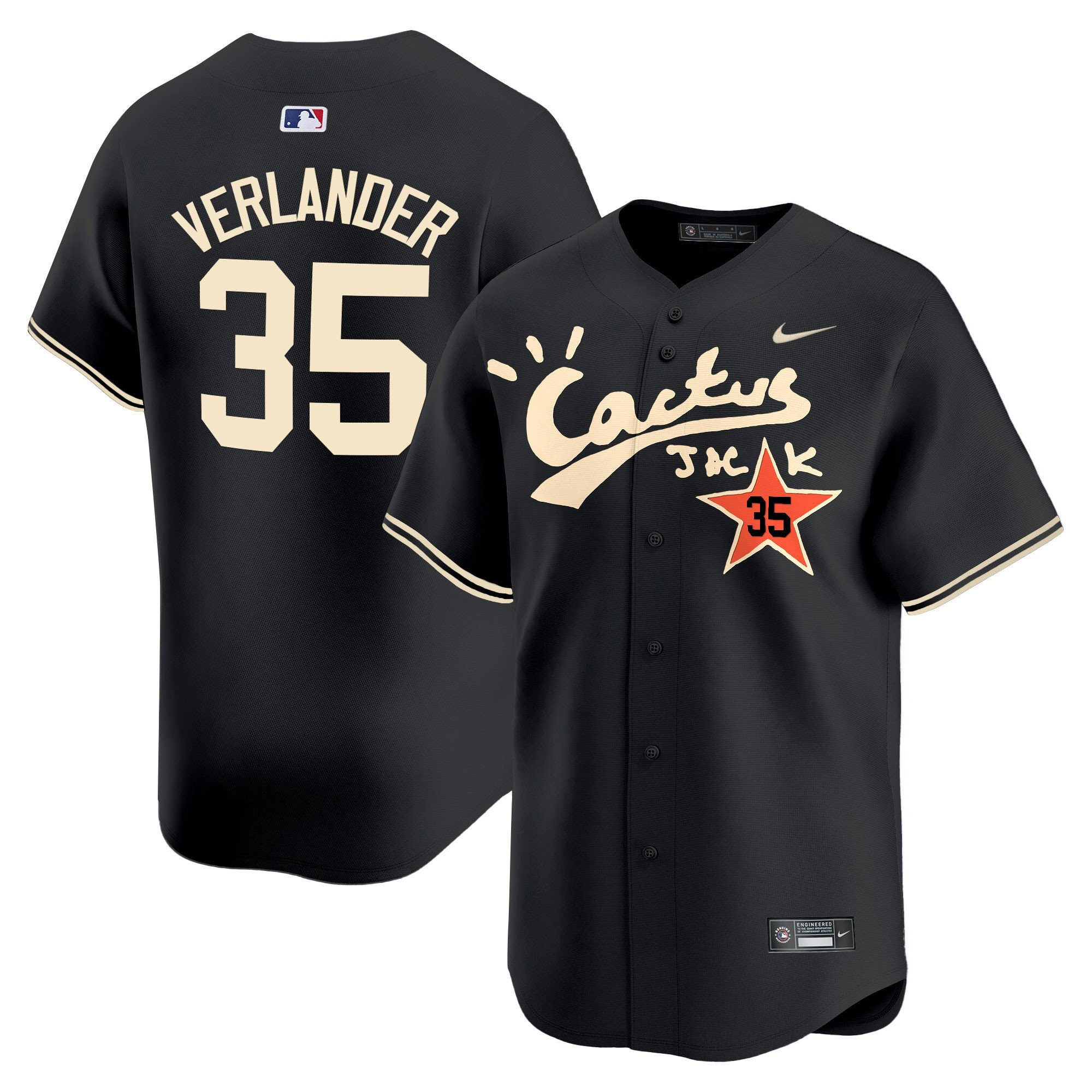 Justin Verlander 35 Houston Astros Cactus Jack Black Baseball Jersey V2 - Men