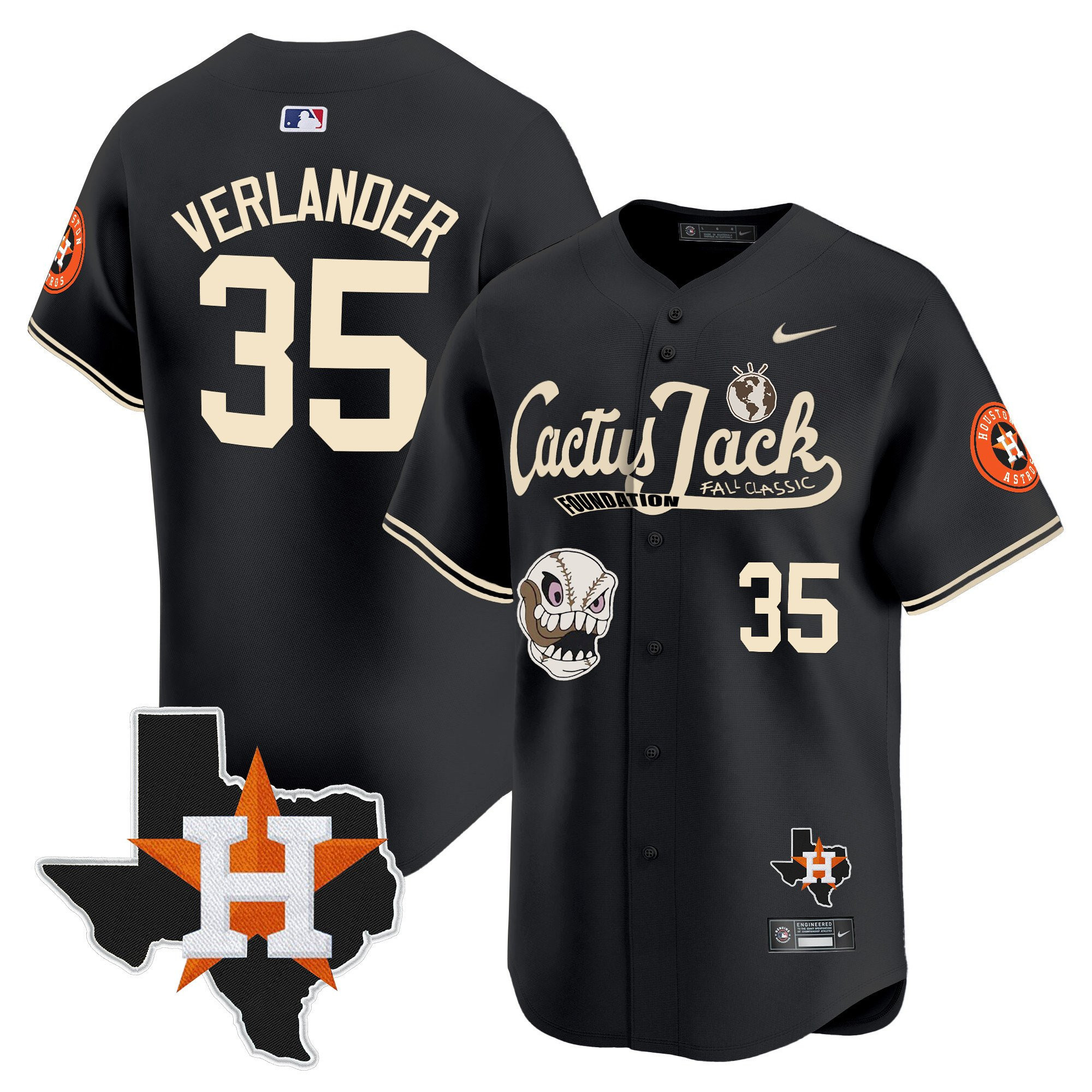 Justin Verlander 35 Houston Astros Cactus Jack Foundation Fall Classic Black Limited Baseball Jersey - Men 
