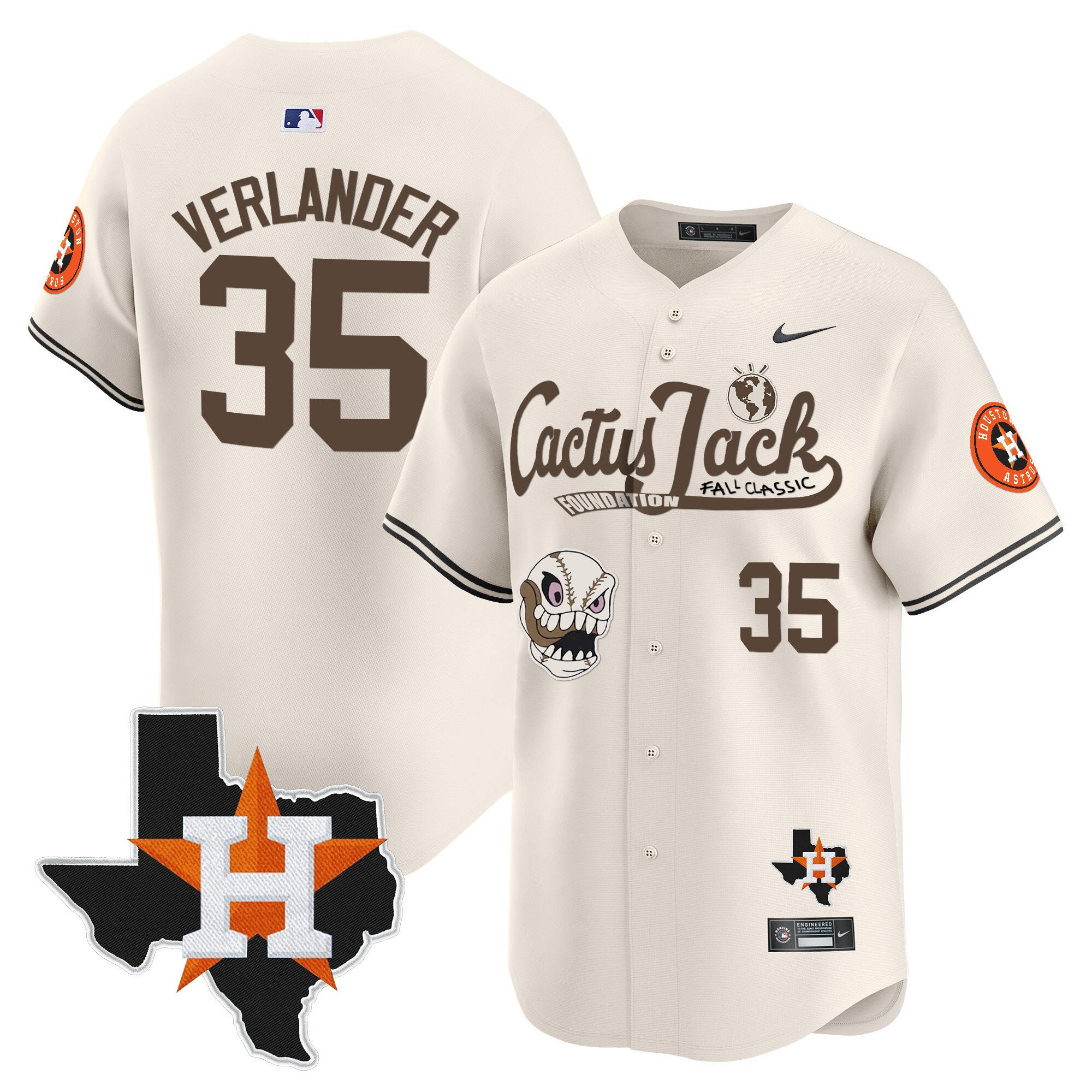 Alternative view of Justin Verlander 35 Houston Astros Cactus Jack Foundation Fall Classic Limited Baseball Jersey - Men 