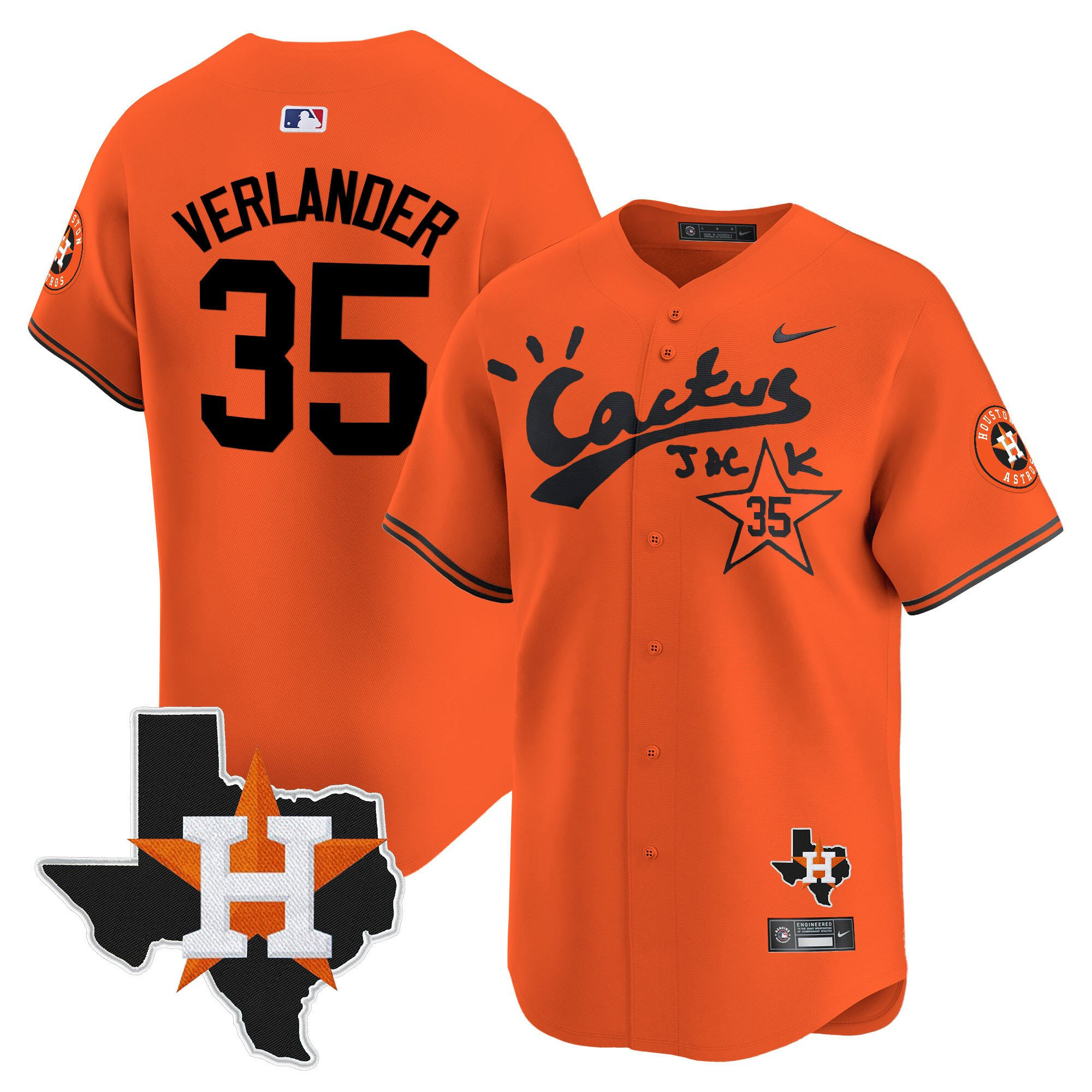 Justin Verlander 35 Houston Astros Cactus Jack Houston Patch Orange Limited Baseball Jersey - Men 