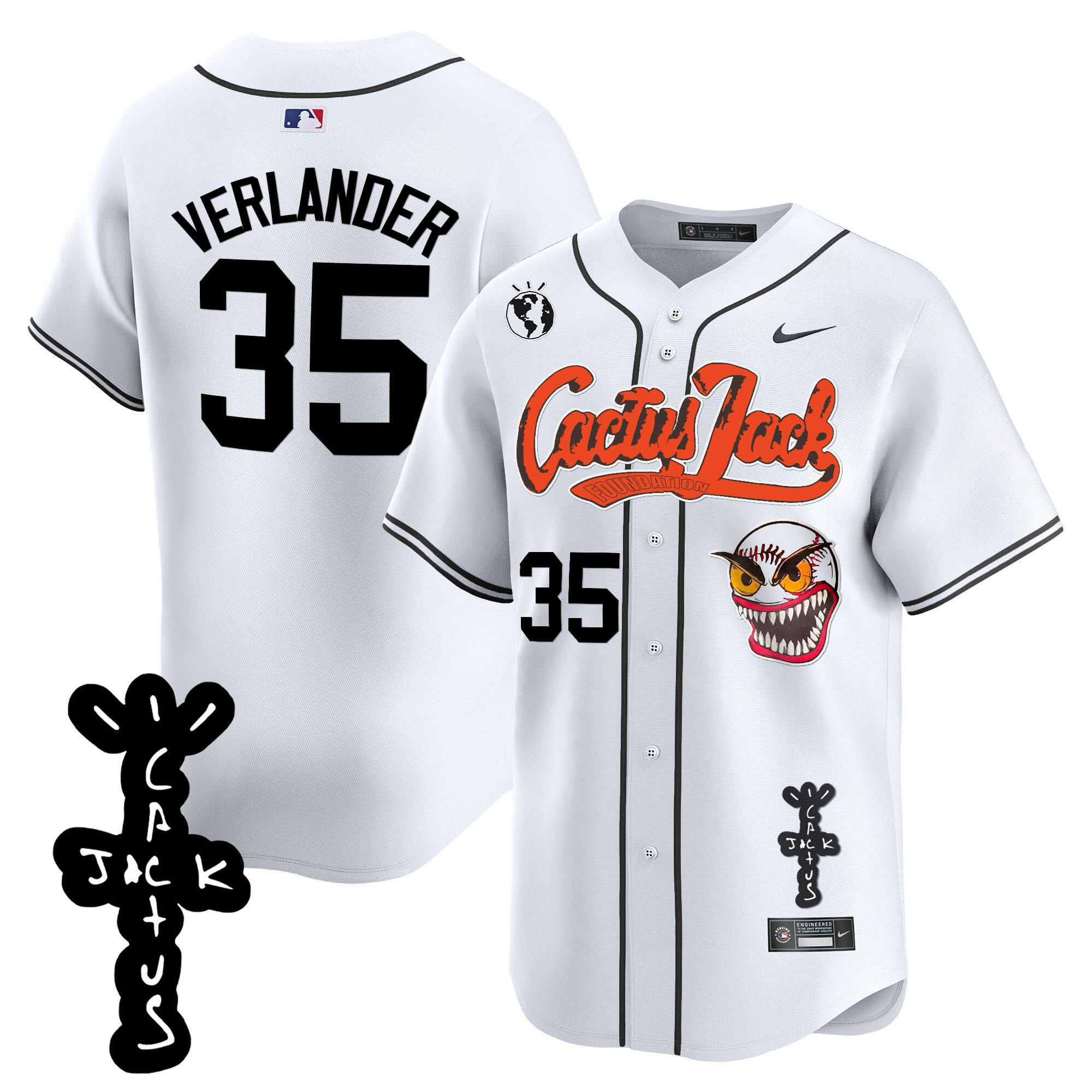 Justin Verlander 35 Houston Astros Cactus Jack Patch V2 Men Baseball Jersey - White