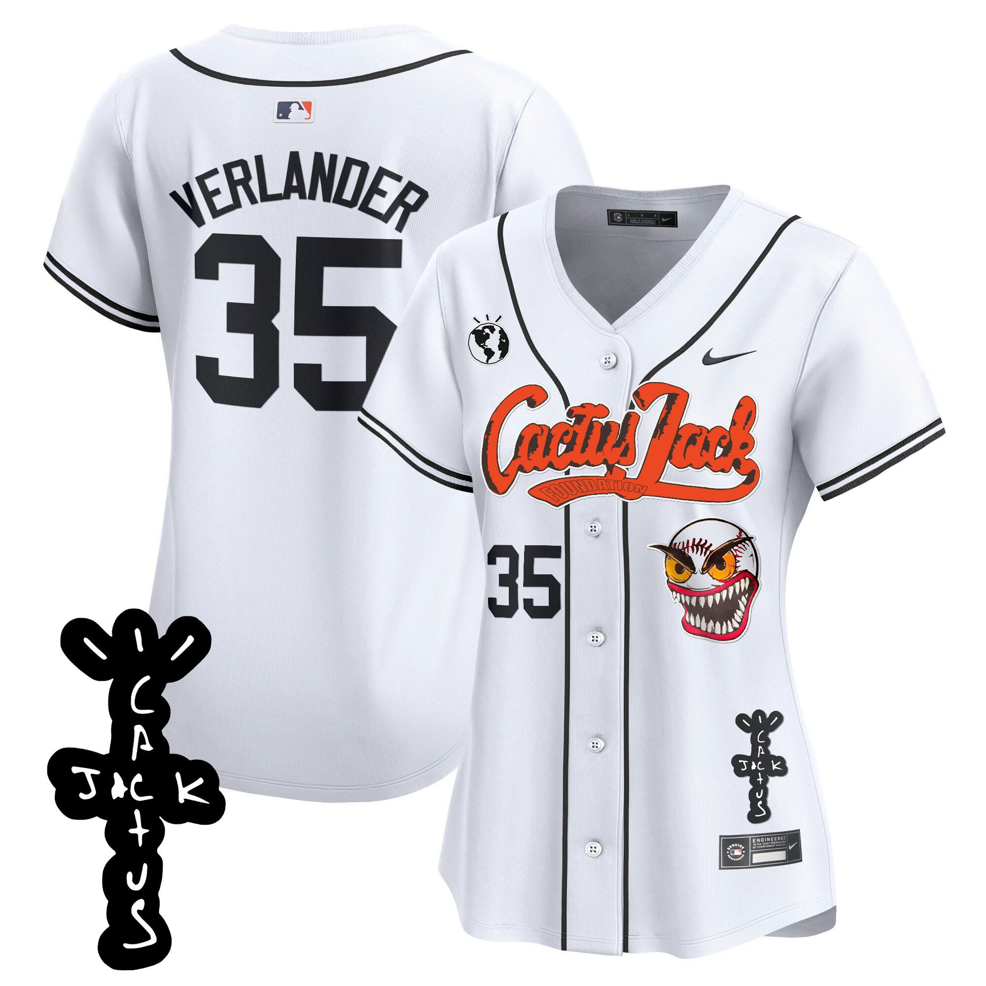 Justin Verlander 35 Houston Astros Cactus Jack Patch V2 Women Baseball Jersey - White 