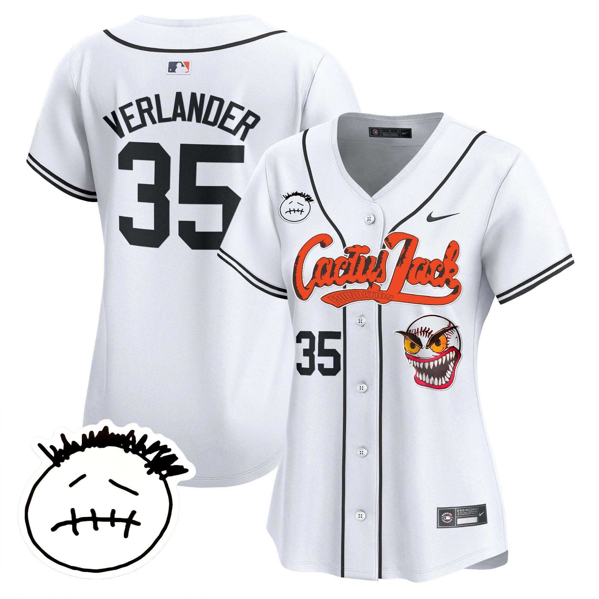 Justin Verlander 35 Houston Astros Cactus Jack Patch V3 Women Baseball Jersey - White 