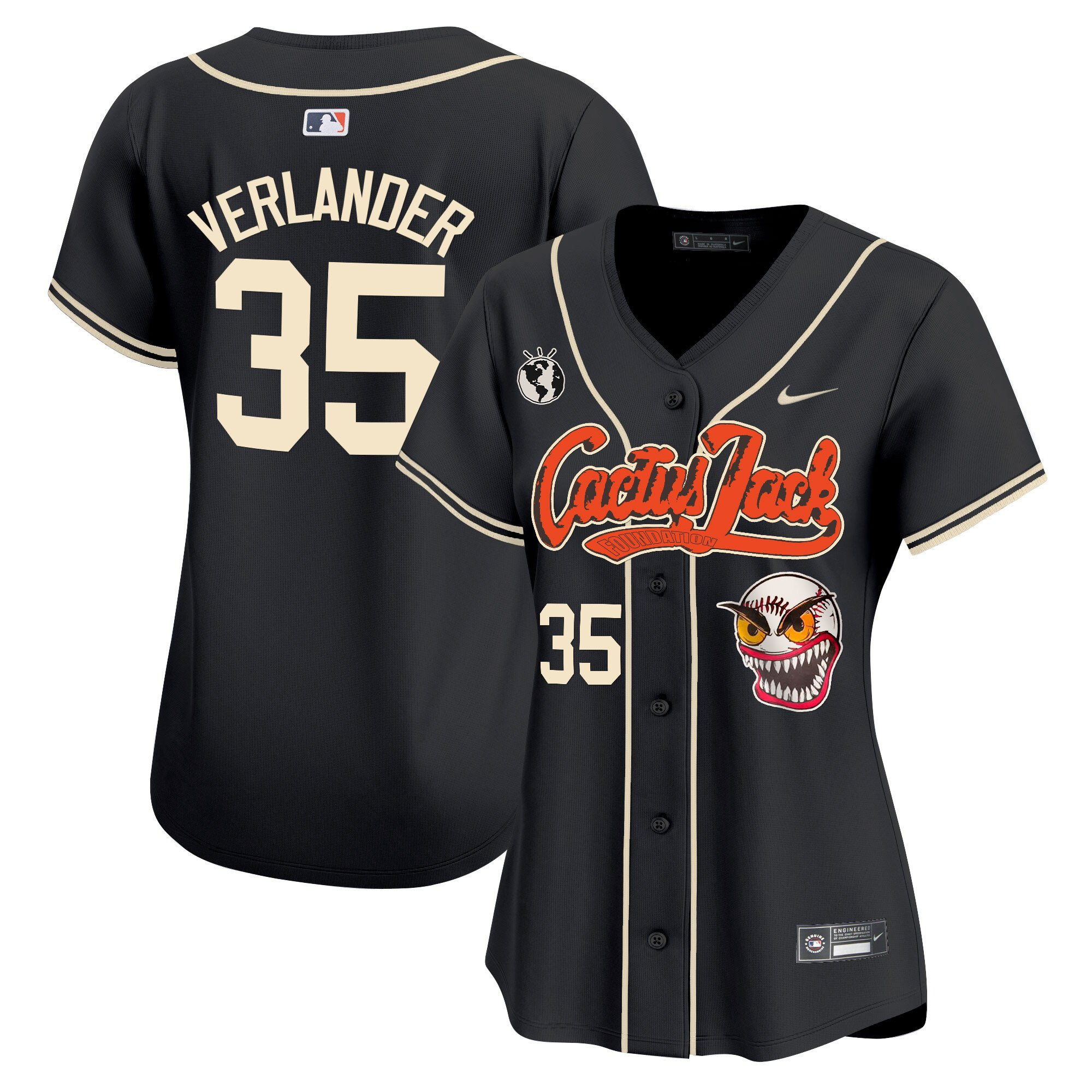 Justin Verlander 35 Houston Astros Cactus Jack Patch Women Baseball Jersey - Black
