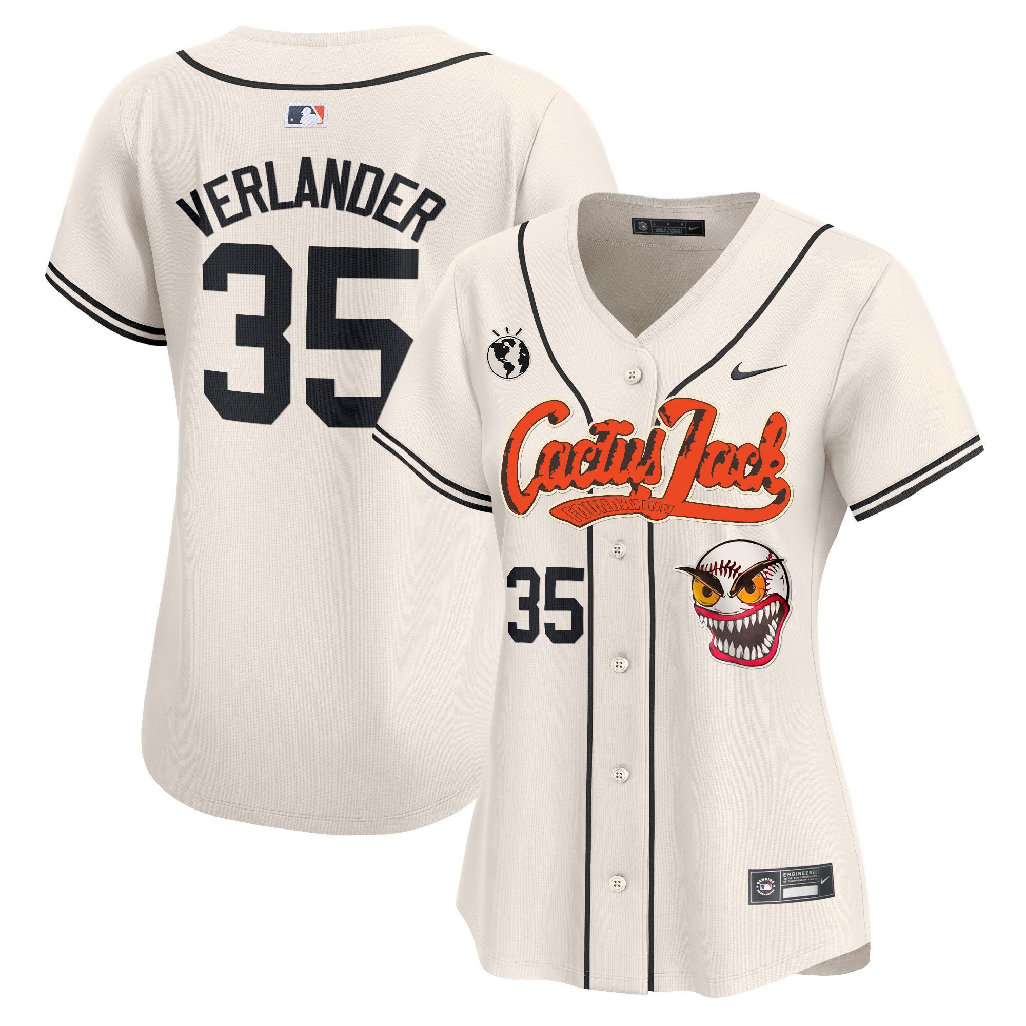 Justin Verlander 35 Houston Astros Cactus Jack Patch Women Baseball Jersey - Cream