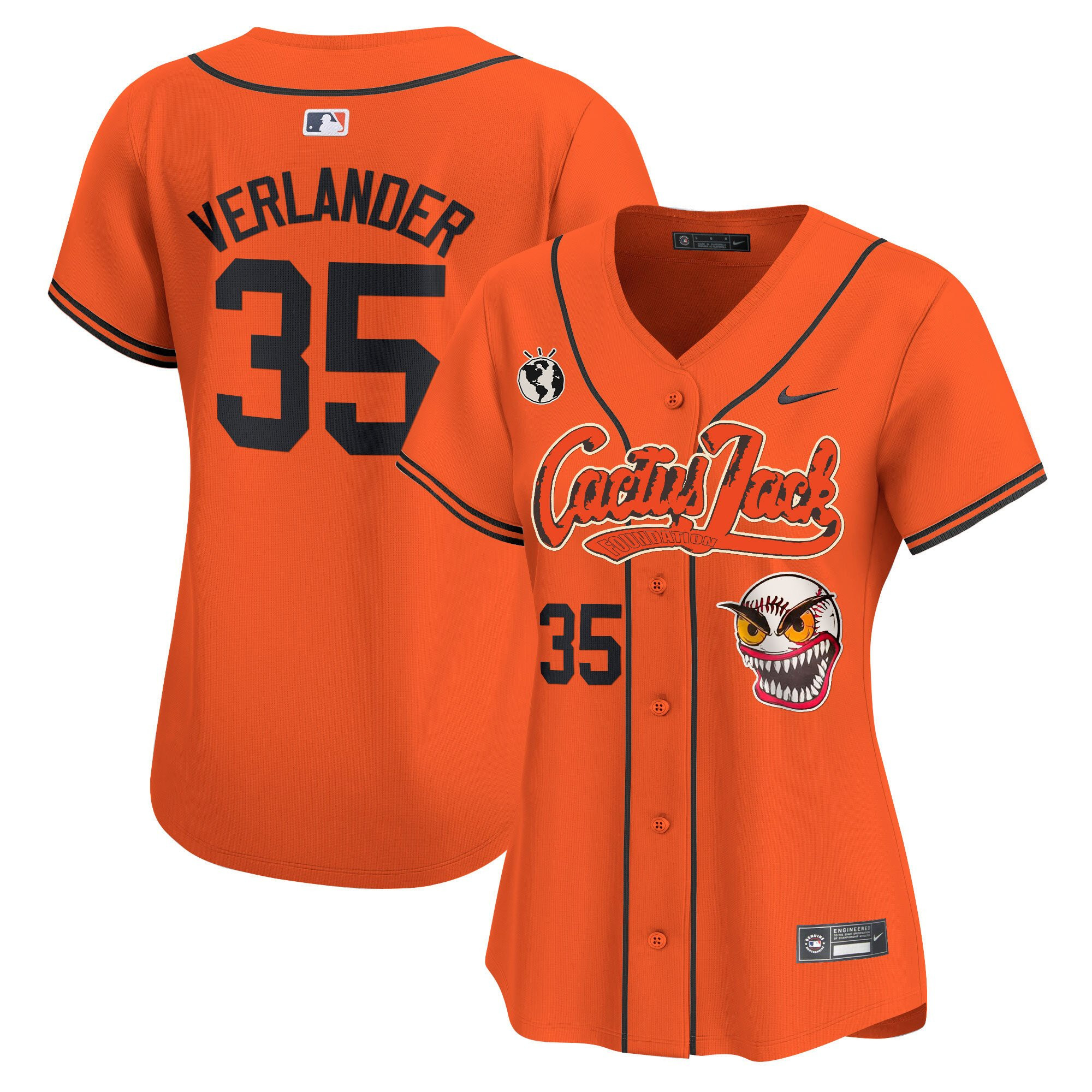 Justin Verlander 35 Houston Astros Cactus Jack Patch Women Baseball Jersey - Orange