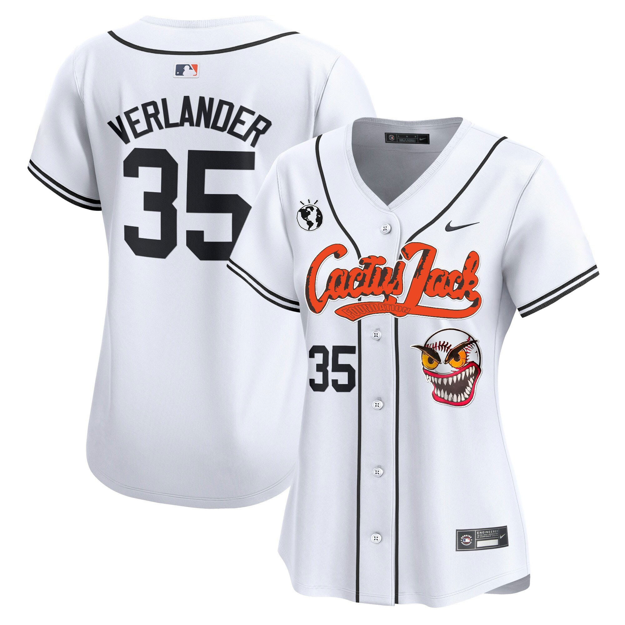 Justin Verlander 35 Houston Astros Cactus Jack Patch Women Baseball Jersey - White
