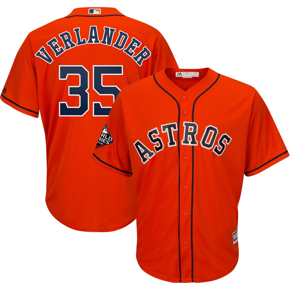 Justin Verlander Houston Astros Majestic 2019 World Series Bound Official Cool Base Player Baseball Jersey – Orange