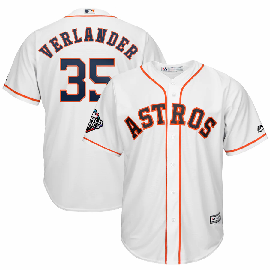 Justin Verlander Houston Astros Majestic 2019 World Series Bound Official Cool Base Player Baseball Jersey – White