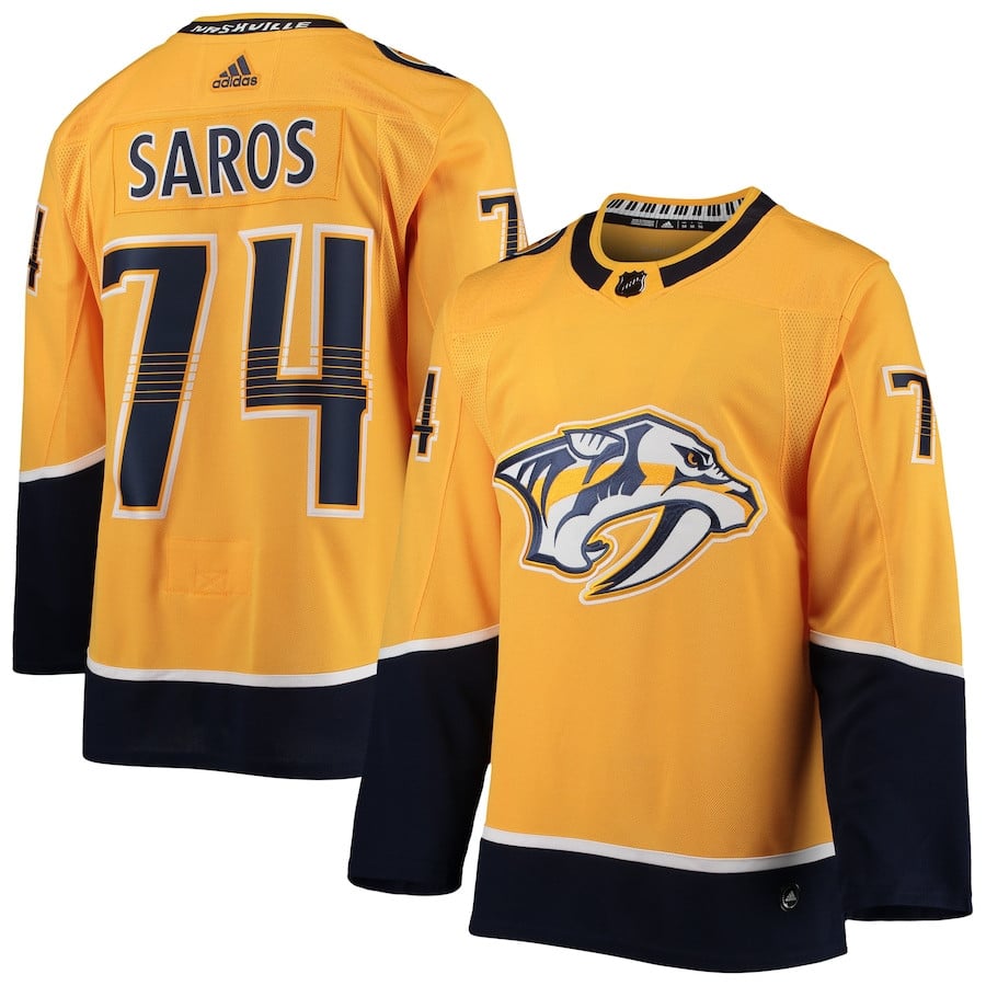 Juuse Saros 74 Nashville Predators Home Men Hockey Jersey - Gold - JS377 