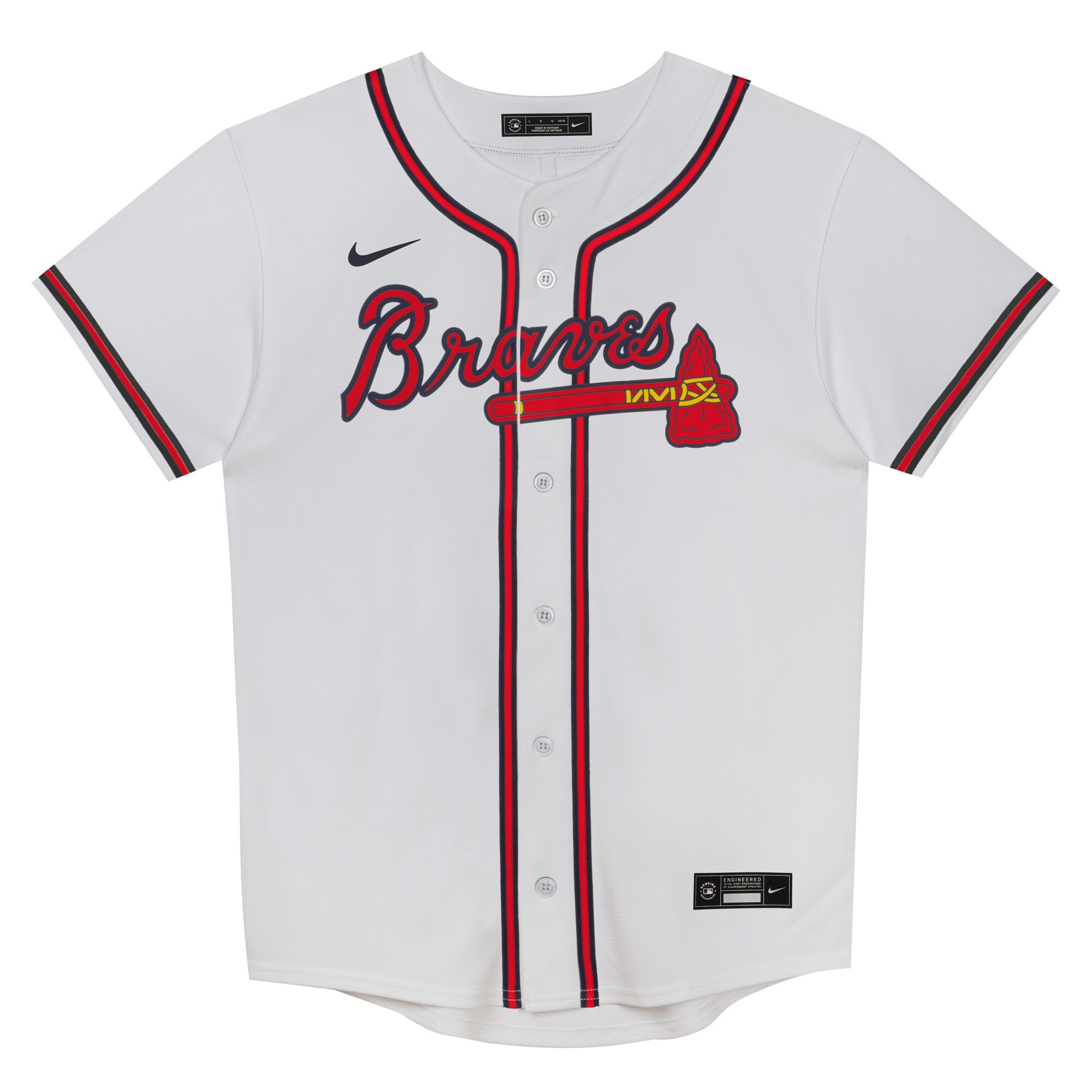 Alternative view of Juvenile Atlanta Braves White Home Blank Baseball Jersey - JS454