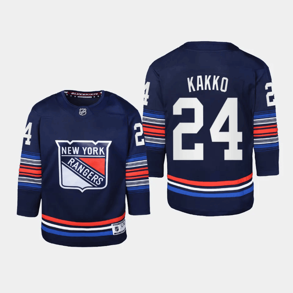 Kaapo Kakko 24 New York Rangers 2024 Alternate Third Youth Hockey Jersey - Navy - JS835 