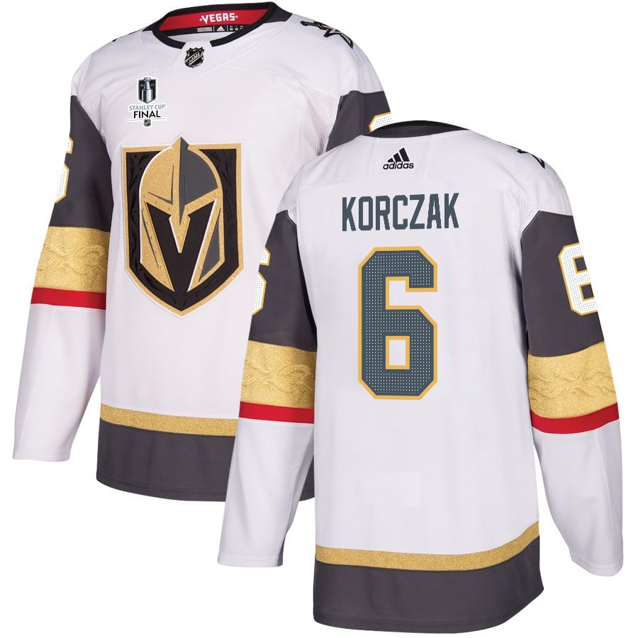 Kaedan Korczak 6 Vegas Golden Knights Stanley Cup 2023 Final Patch Away Breakaway Men Hockey Jersey - White - JS195 