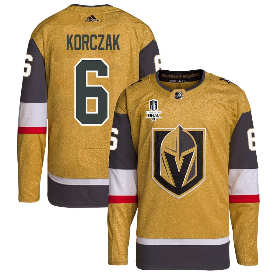 Kaedan Korczak 6 Vegas Golden Knights Stanley Cup 2023 Final Patch Home Breakaway Men Hockey Jersey - Gold - JS516 