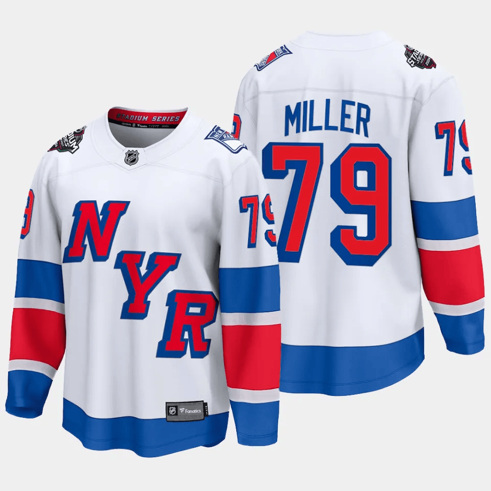 Alternative view of K'Andre Miller 79 New York Rangers 2024 Stadium Series Patch Breakaway Hockey Jersey - Men, White - JS860 