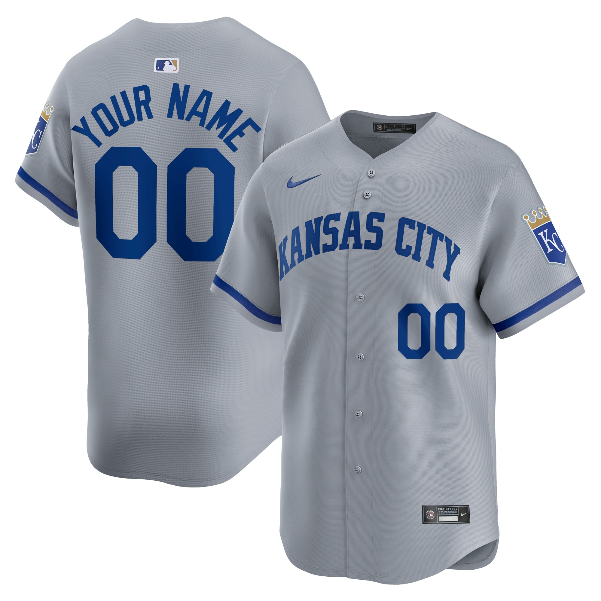 Kansas City Royals Away Limited Custom Baseball Jersey - Gray