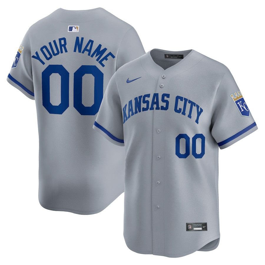 Kansas City Royals Away Limited Custom Men Baseball Jersey - Gray 