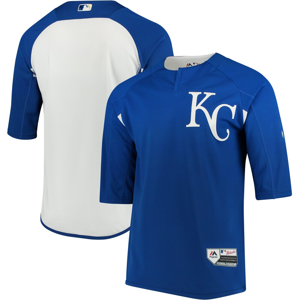 Kansas City Royals Majestic Collection On-field 3/4-sleeve Batting Practice Baseball Jersey - Royal/white