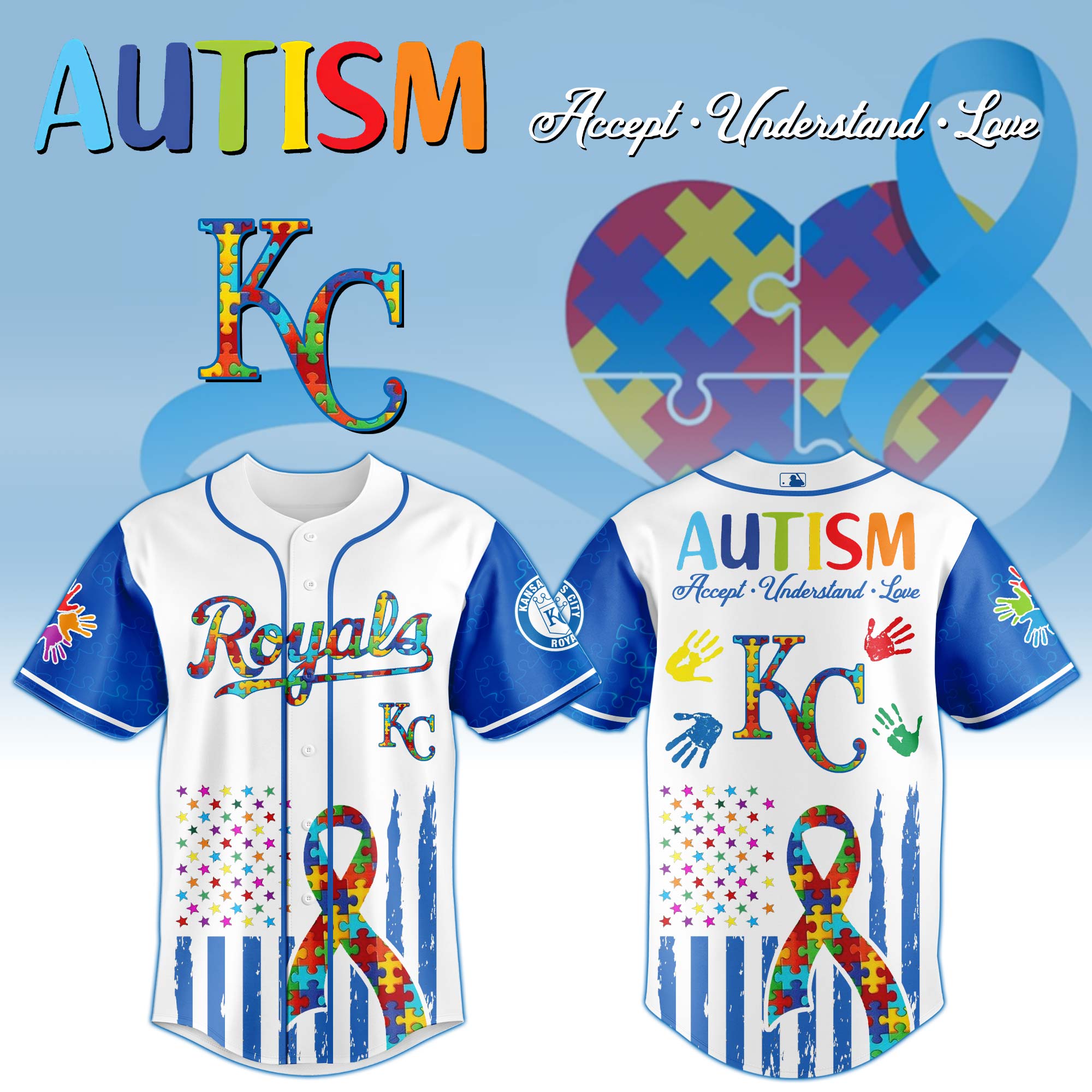 Kansas City Royals Mlb X Autism Awareness Month Custom Baseball Jersey