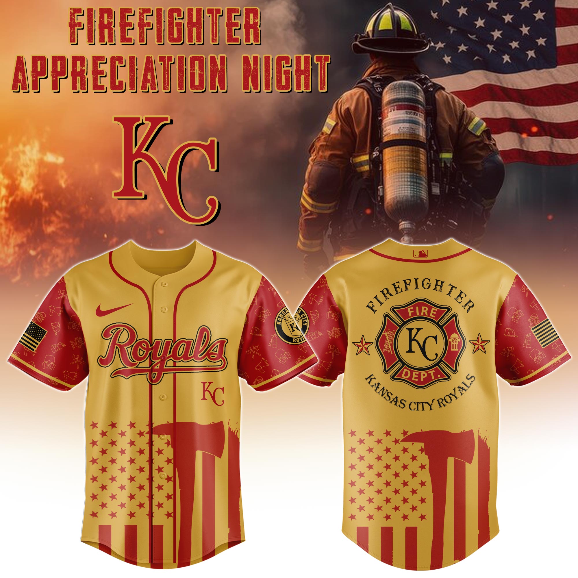 Kansas City Royals Mlb X Firefighter Appreciation Night Special Edition Custom Baseball Jersey 2025