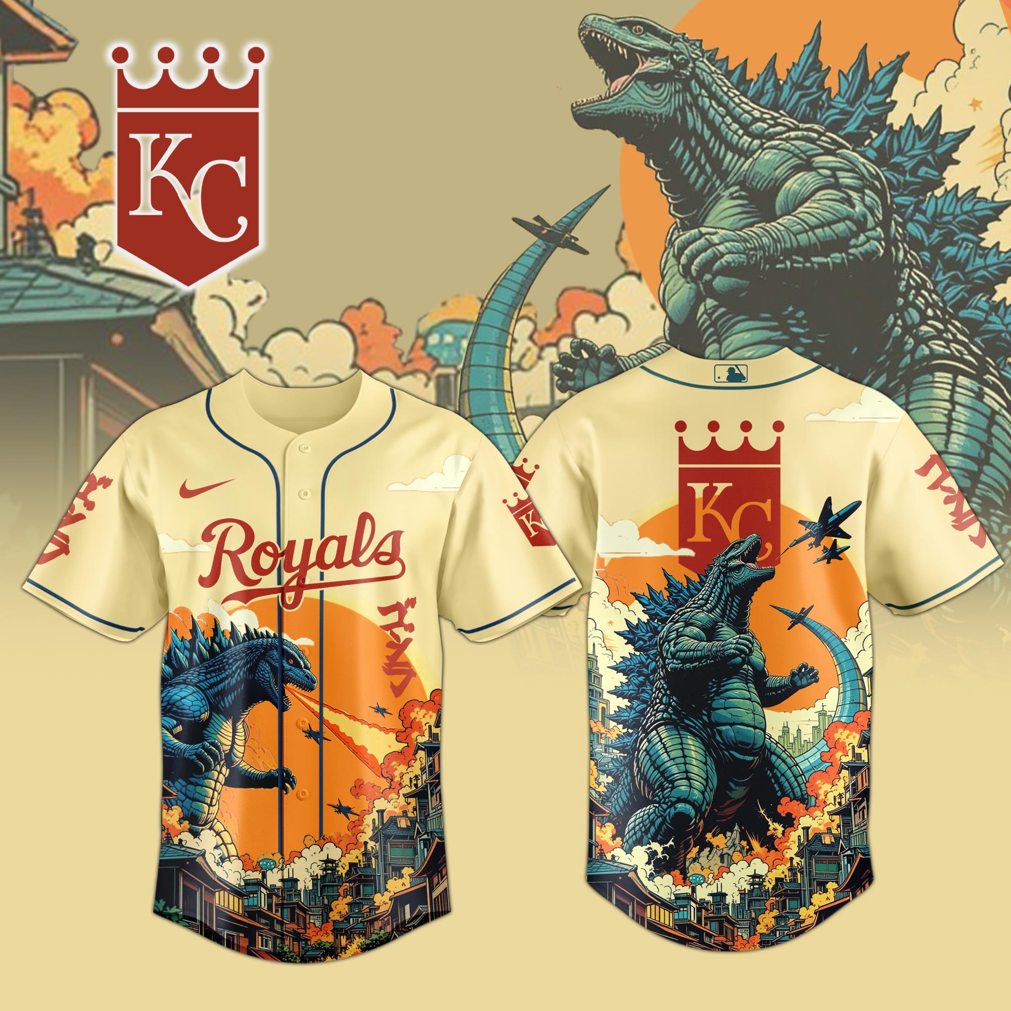 Kansas City Royals Mlb X Godzilla Attack Custom Baseball Jersey