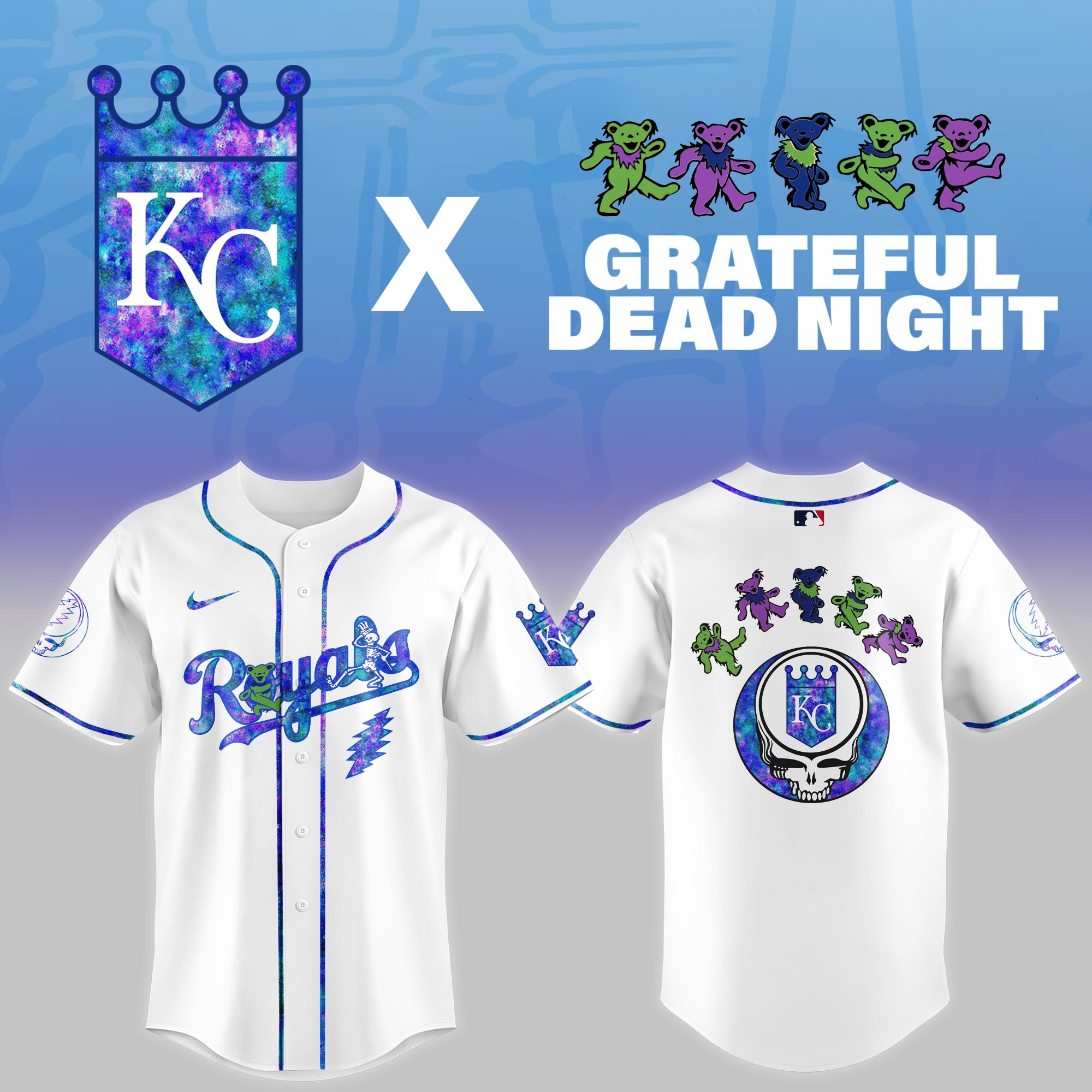Kansas City Royals Mlb X Grateful Dead Theme Night Game Custom Baseball Jersey