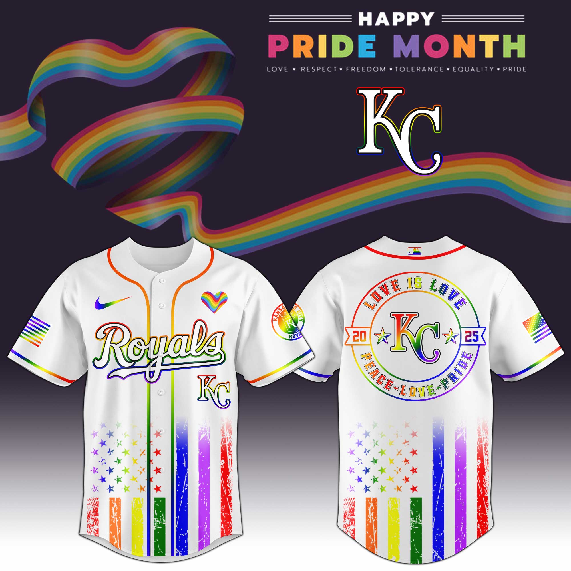 Kansas City Royals Mlb X Happy Pride Month Limited Edition Custom Baseball Jersey 2025