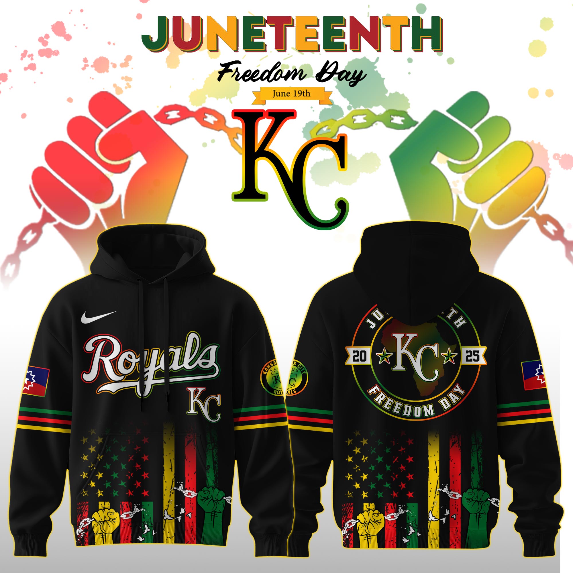 Kansas City Royals Mlb X Juneteenth Freedom Day Edition Custom Hoodie 2025