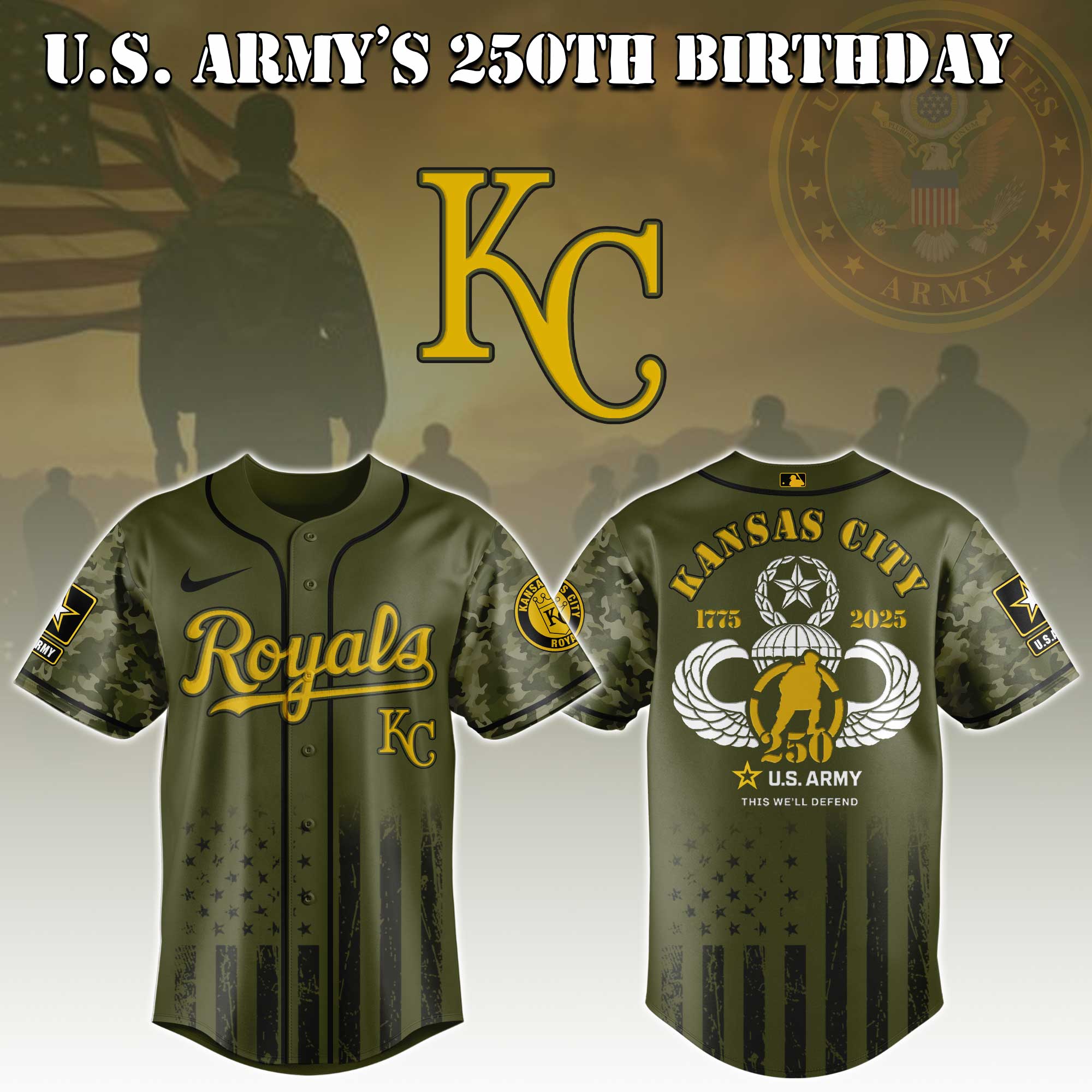 Kansas City Royals Mlb X U.s. Army This We'll Defend Custom Baseball Jersey