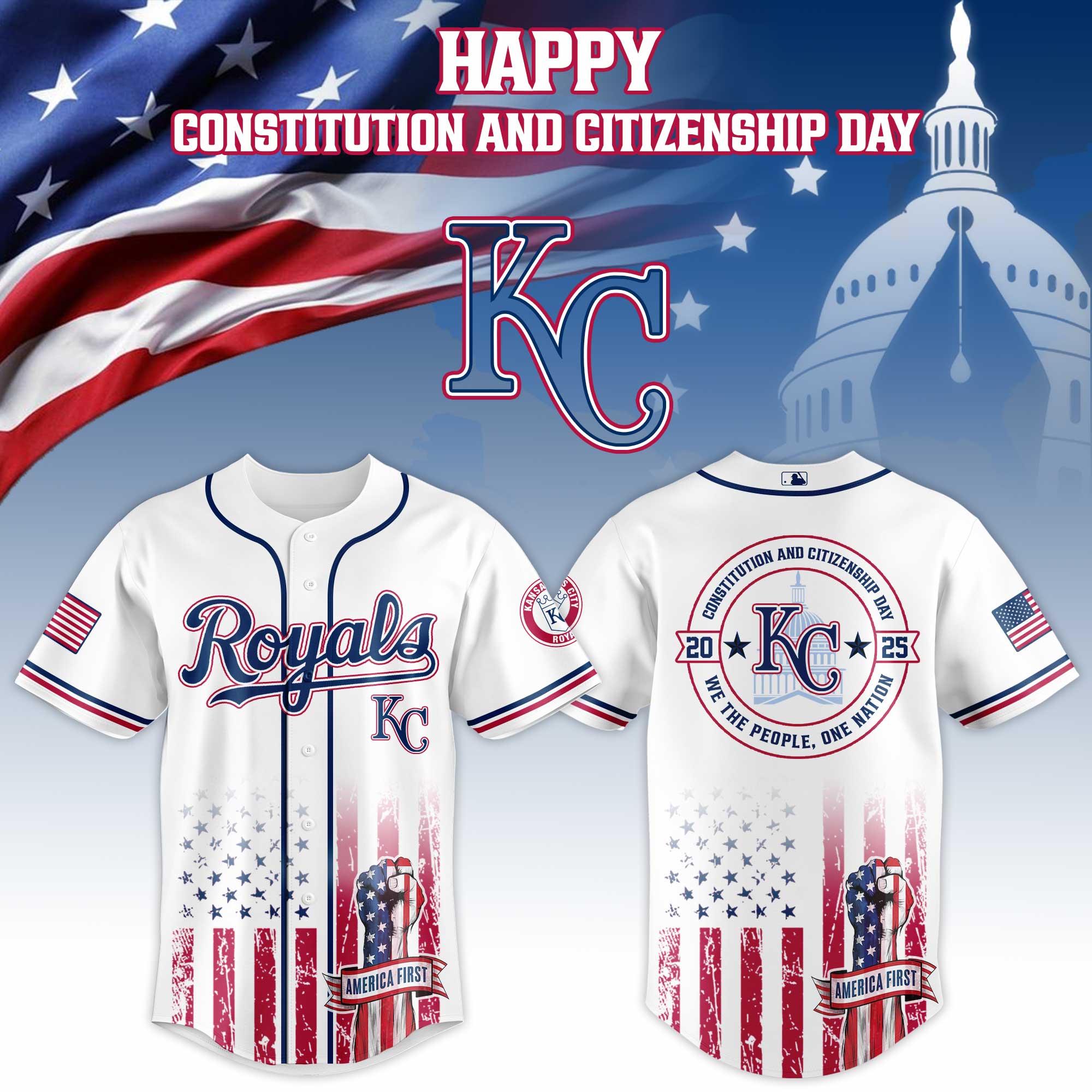 Kansas City Royals Mlb X Usa Happy Constitution And Citizenship Day Custom Baseball Jersey