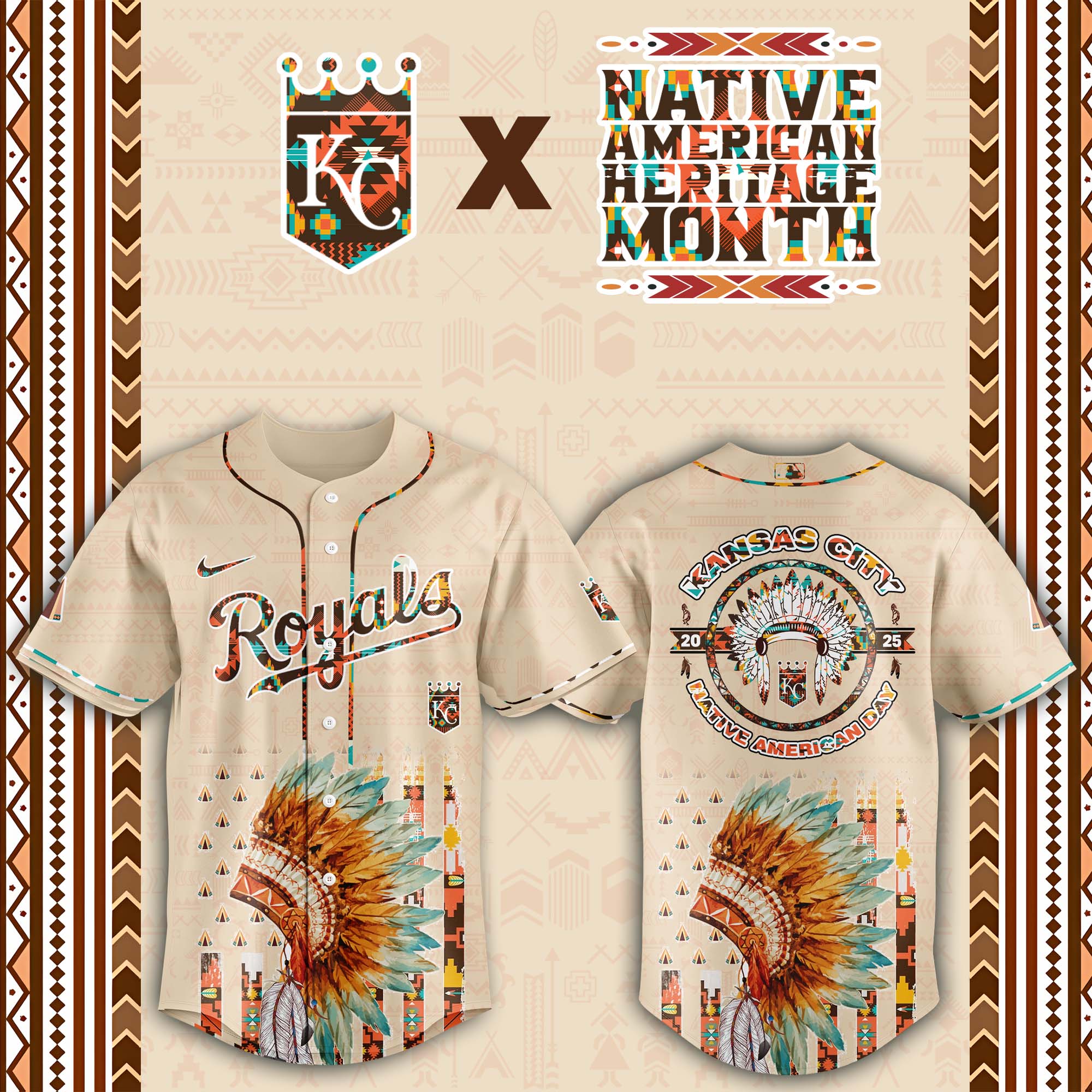 Kansas City Royals Native American Heritage Month Custom Baseball Jersey