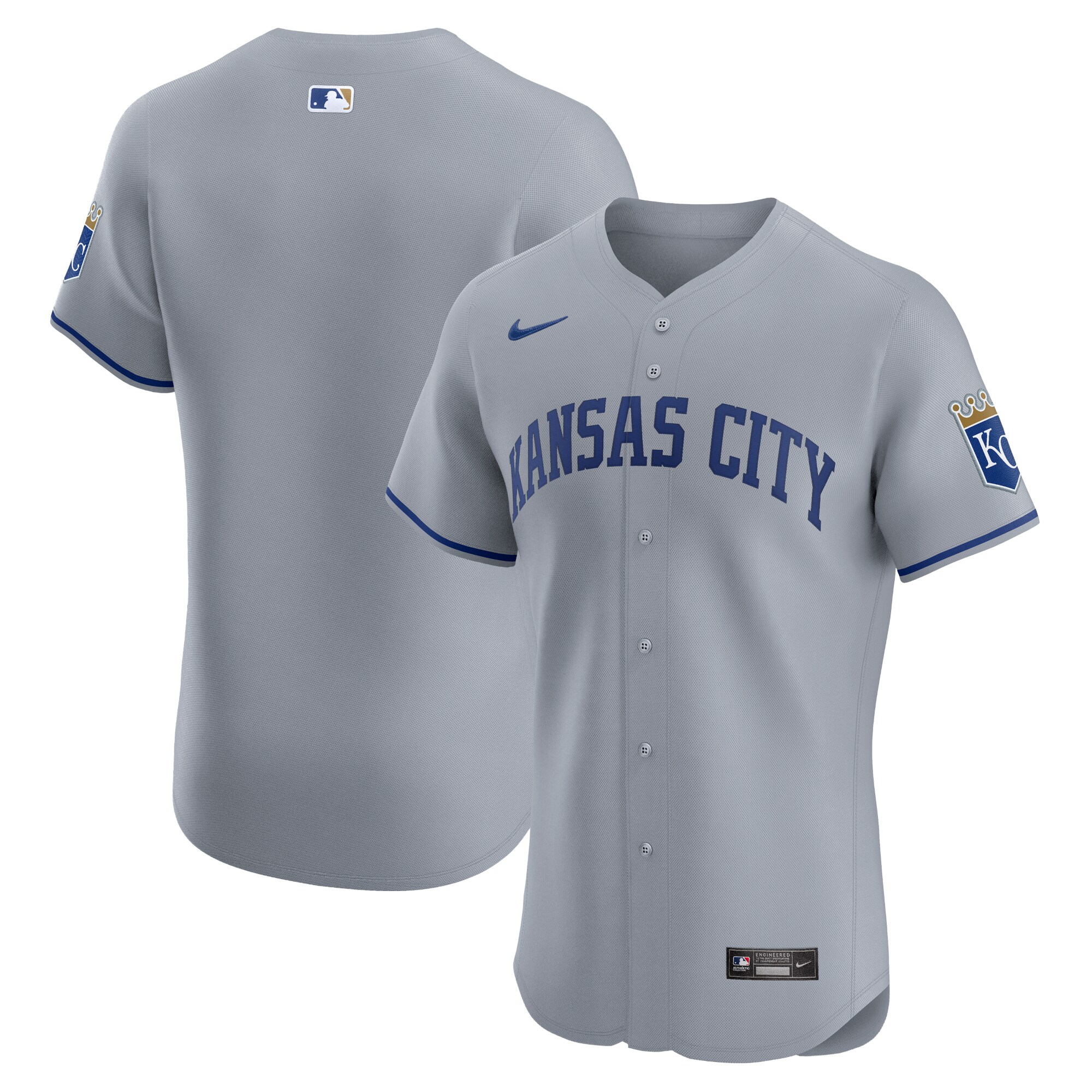Kansas City Royals Road Vapor Premier Elite Patch Baseball Jersey - Gray
