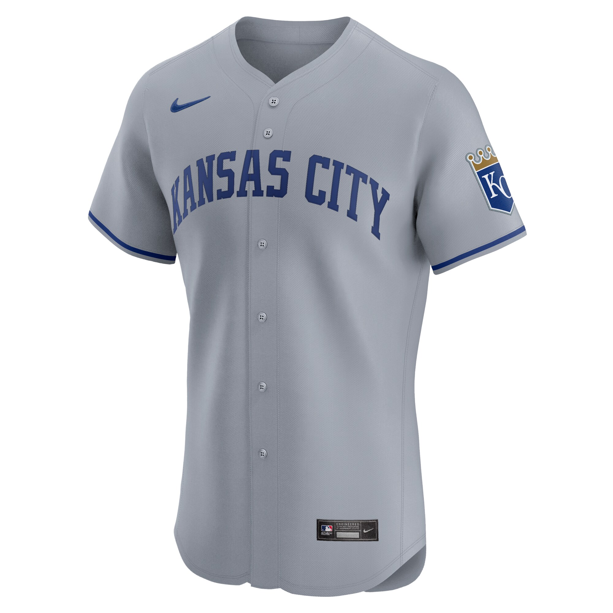 Alternative view of Kansas City Royals Road Vapor Premier Elite Patch Baseball Jersey - Gray