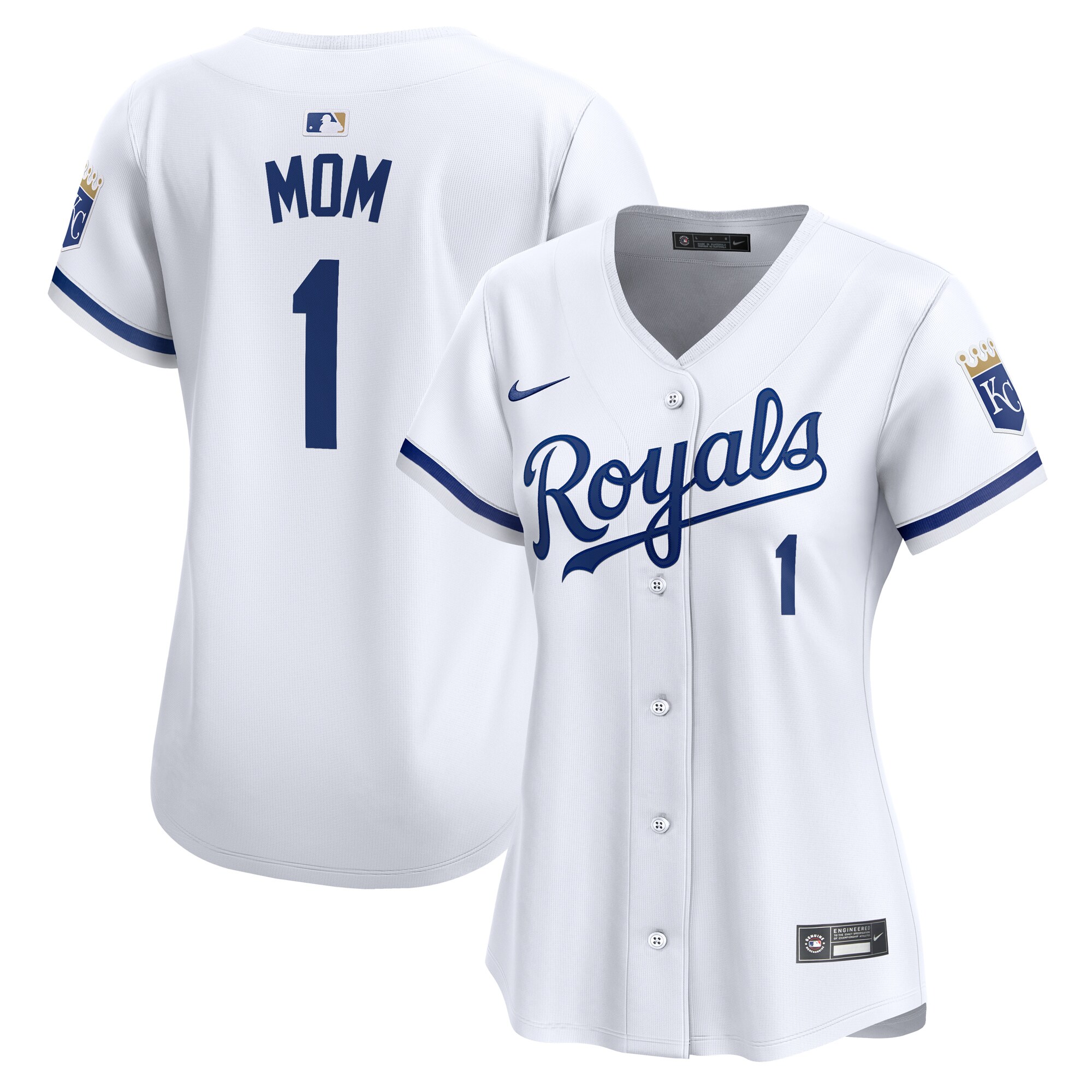 Kansas City Royals Women's #1 Mom Home Limited Baseball Jersey - White