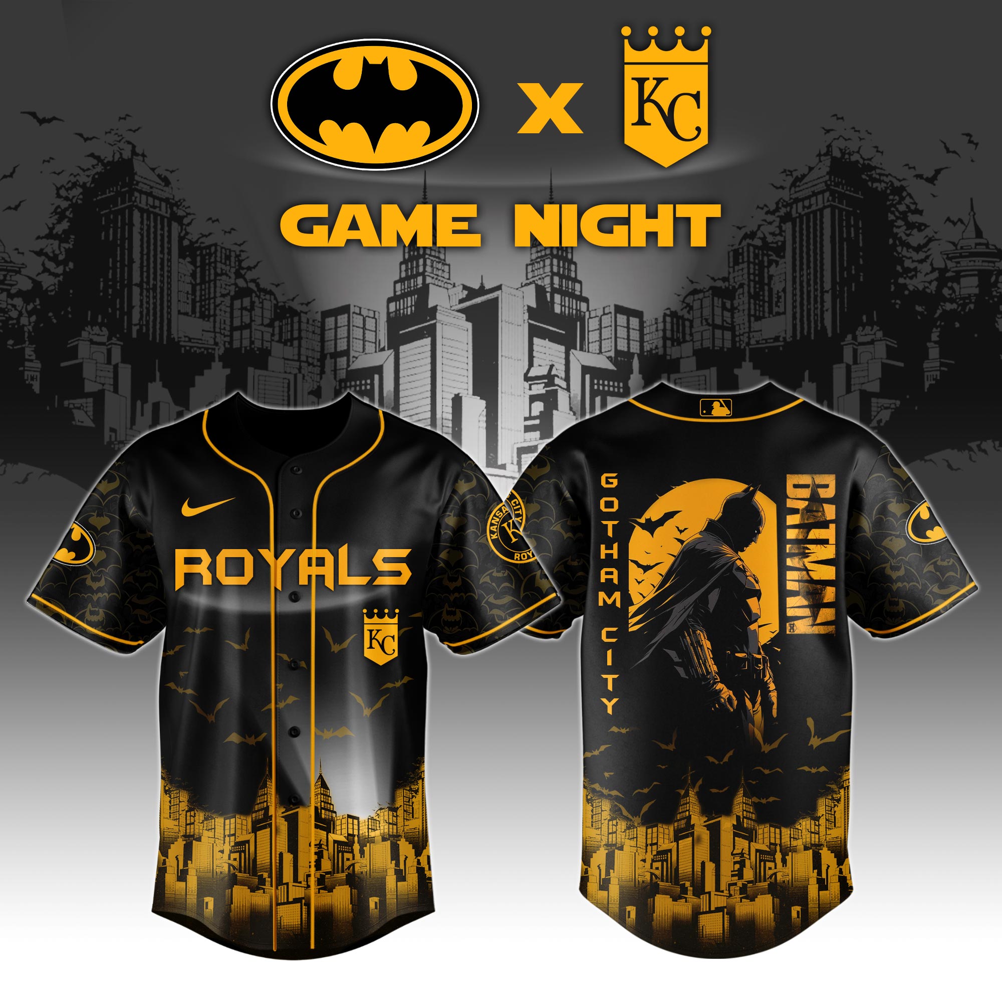 Kansas City Royals X Dc Batman Game Night Custom Baseball Jersey