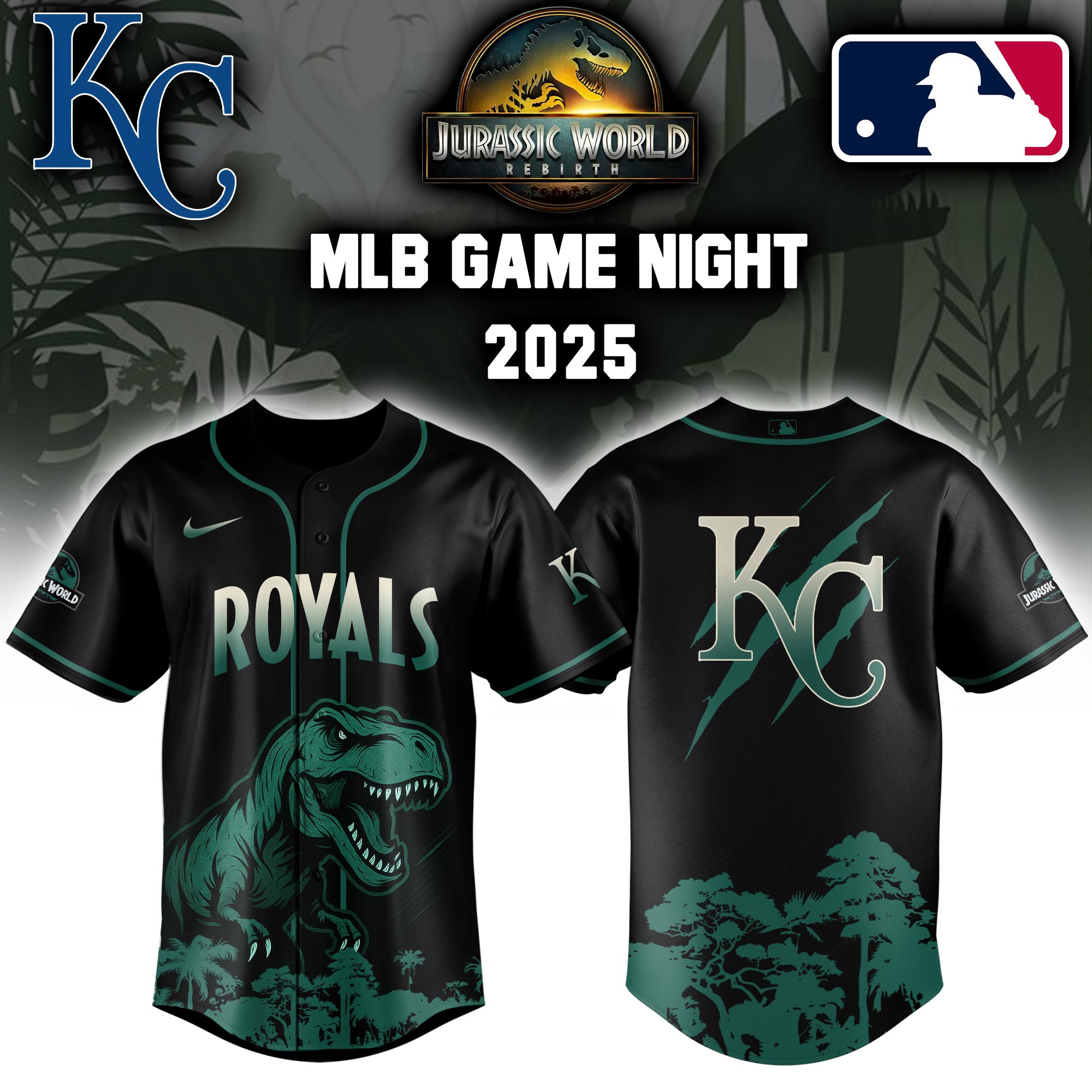 Kansas City Royals X Mlb Jurassic World Custom Baseball Jersey