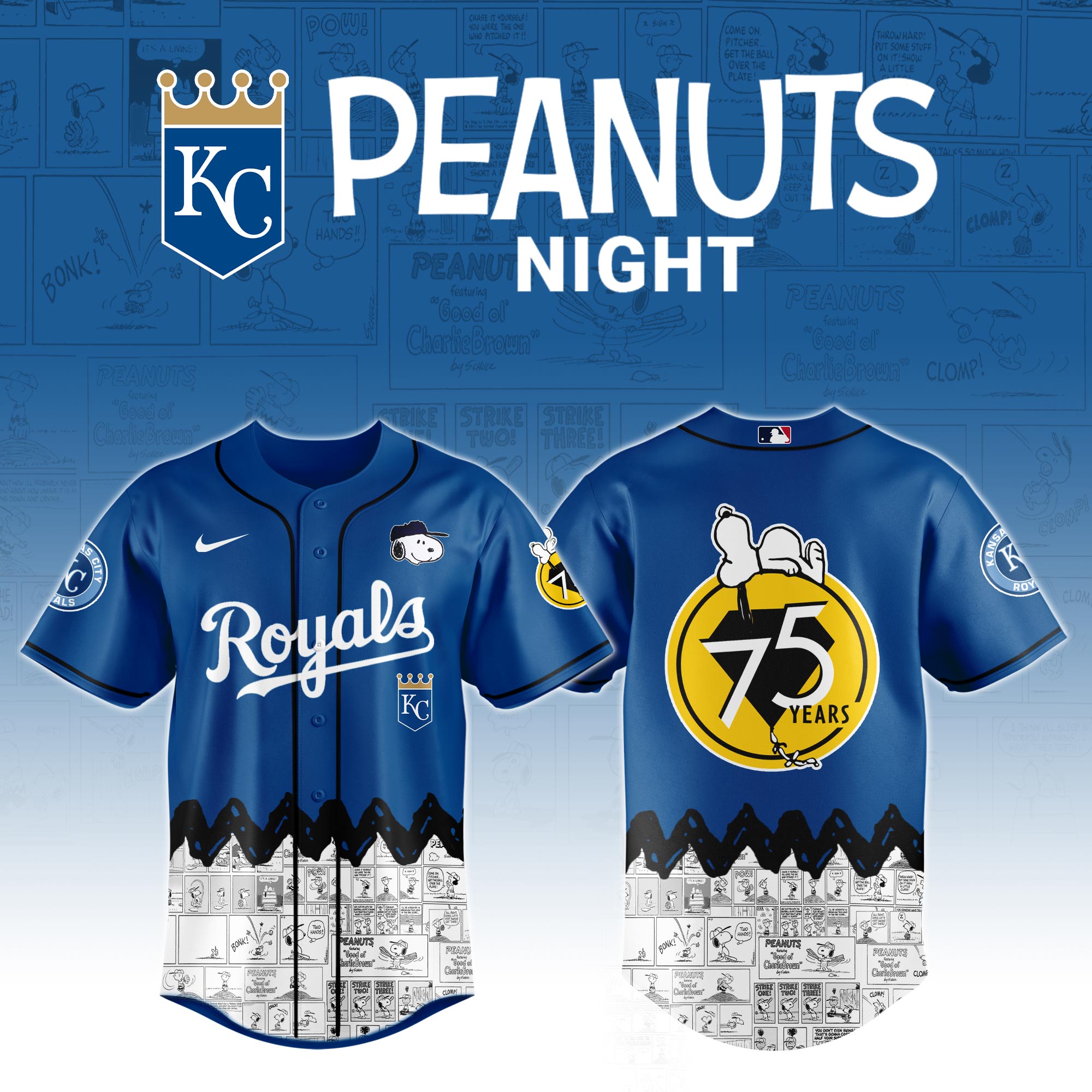 Kansas City Royals X Peanuts Night Custom Baseball Jersey 2025