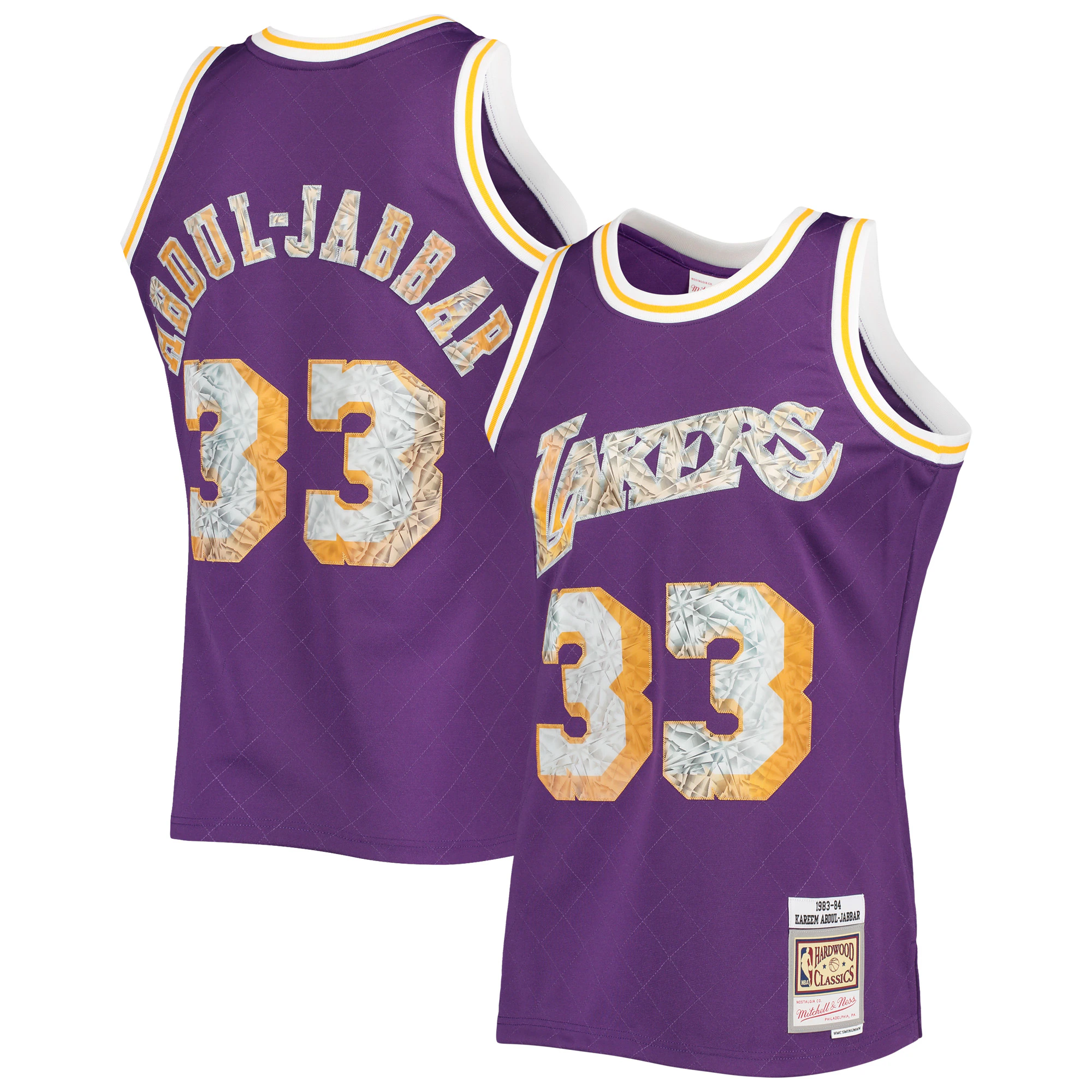 Kareem Abdul-jabbar Los Angeles Lakers Mitchell & Ness 1996-97 Hardwood Classics Nba 75th Anniversary Diamond Swingman Basketball Jersey - Purple
