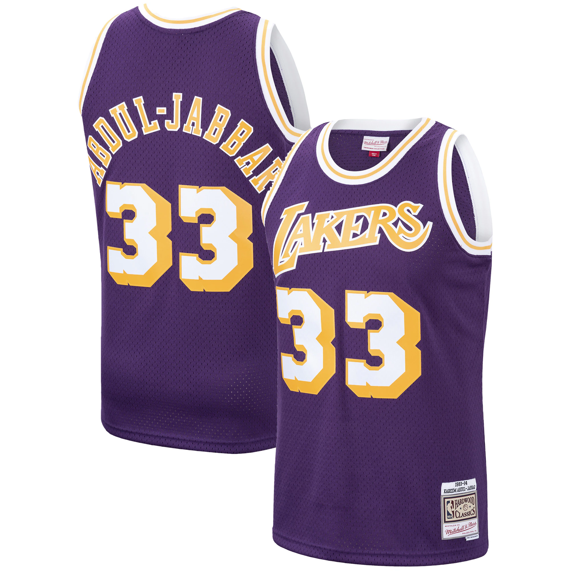 Alternative view of Kareem Abdul-jabbar Los Angeles Lakers Mitchell & Ness 1983-84 Hardwood Classics Swingman Basketball Jersey - Purple