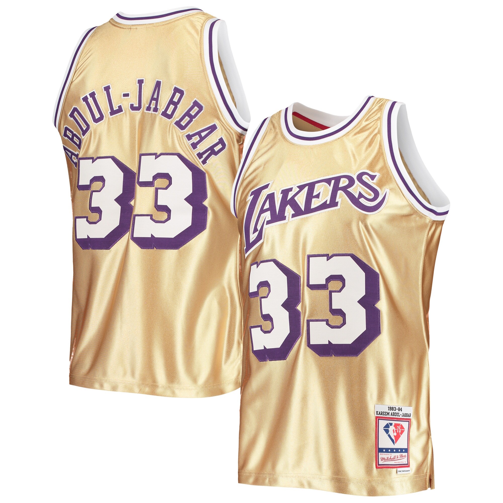 Kareem Abdul-jabbar Los Angeles Lakers Mitchell & Ness 75th Anniversary 1983/84 Hardwood Classics Swingman Basketball Jersey - Gold